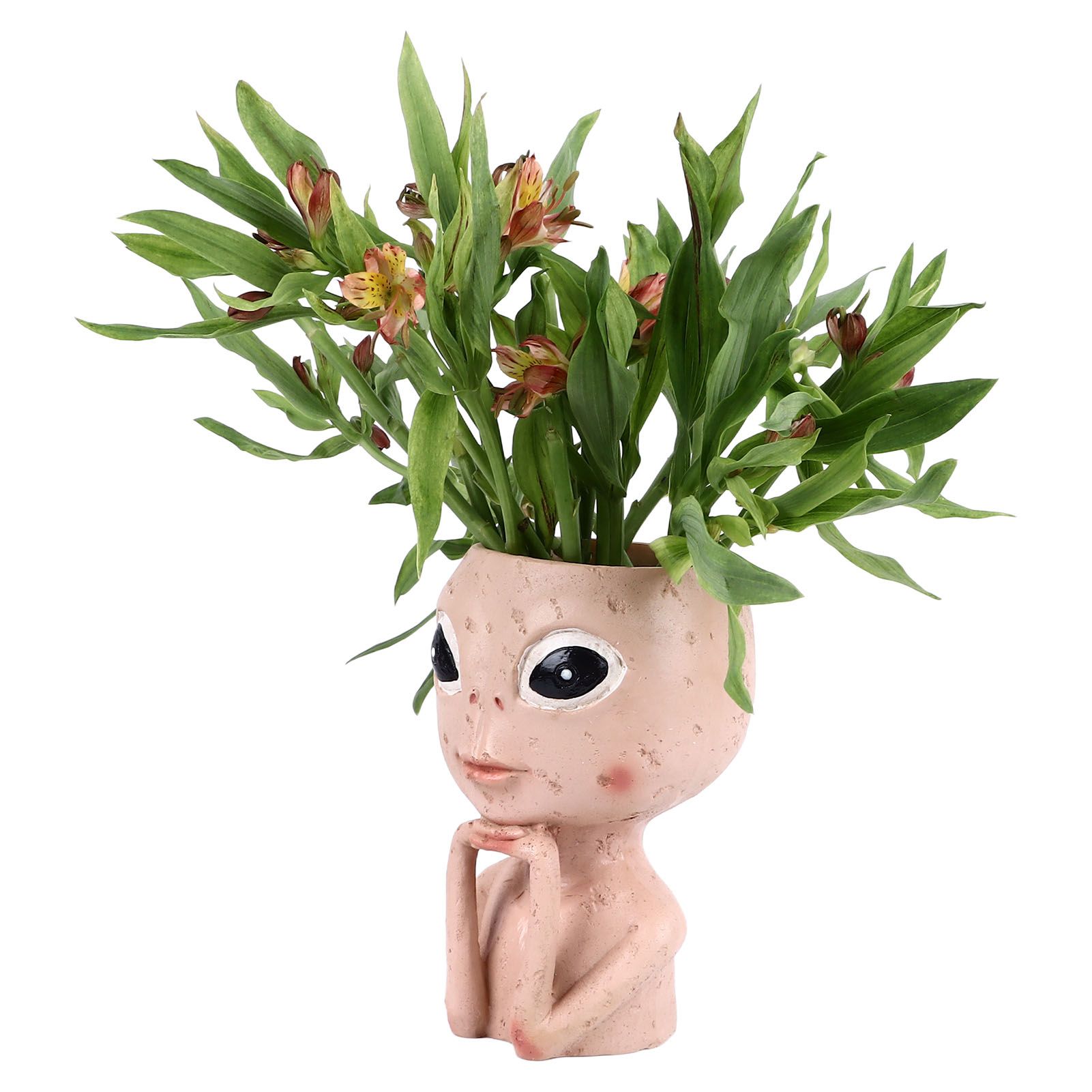 Head Planter Resin Unique Succulent Flower Pot Open Eyed Alien Face Planter view 3
