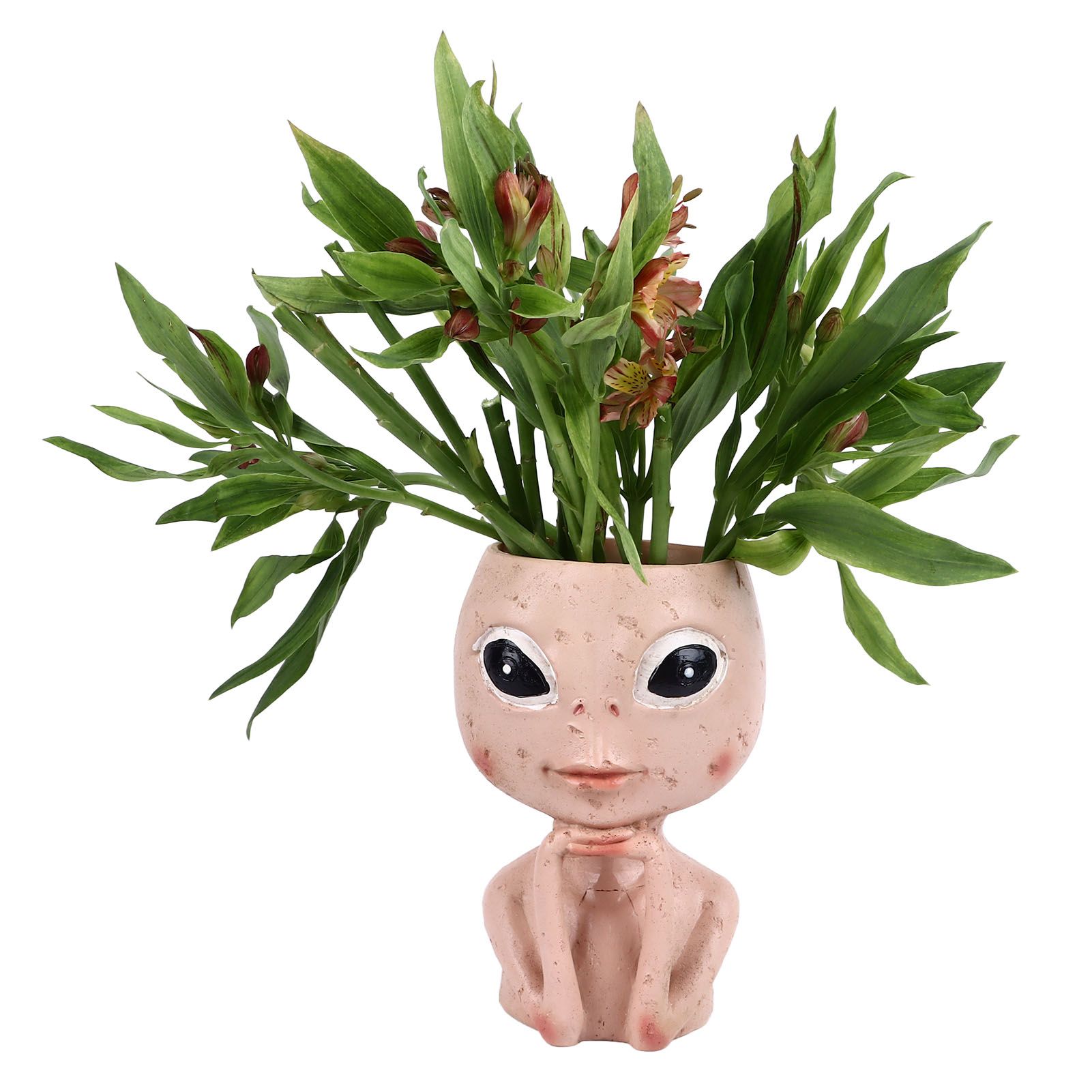 Head Planter Resin Unique Succulent Flower Pot Open Eyed Alien Face Planter view 5