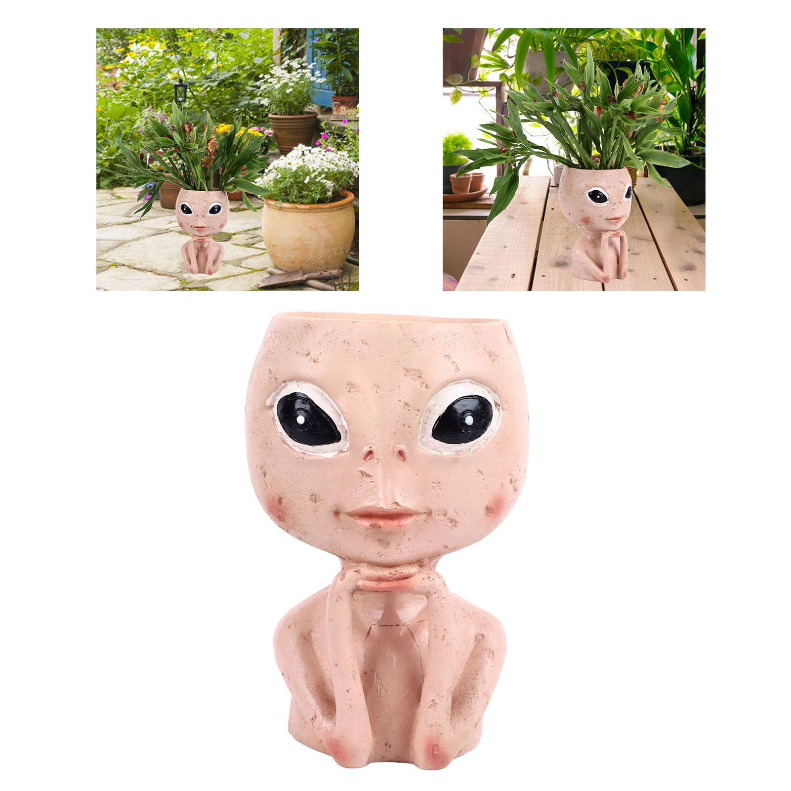 Head Planter Resin Unique Succulent Flower Pot Open Eyed Alien Face Planter view 11