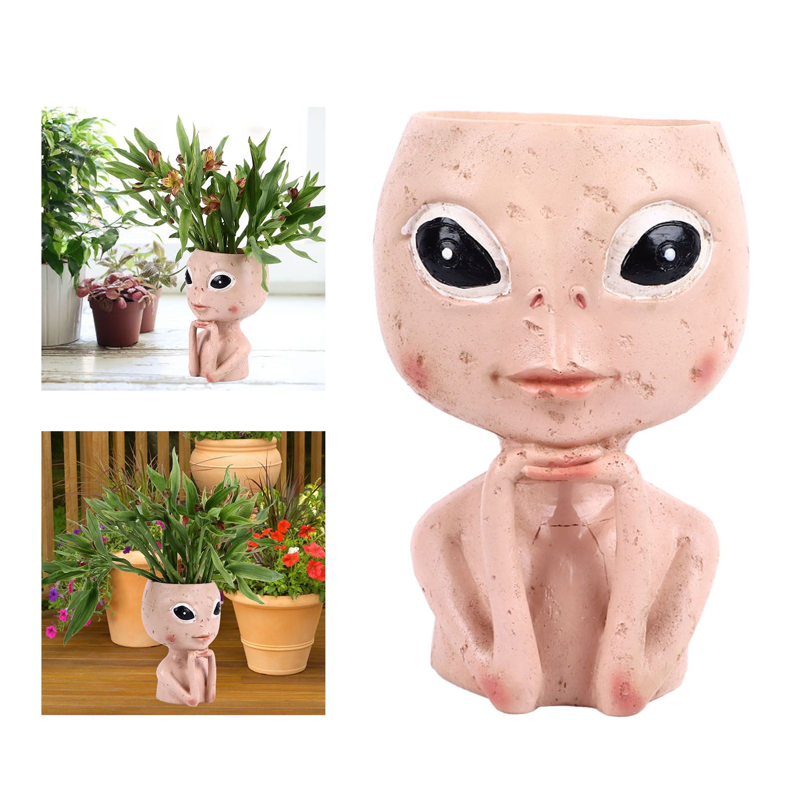 Head Planter Resin Unique Succulent Flower Pot Open Eyed Alien Face Planter view 12