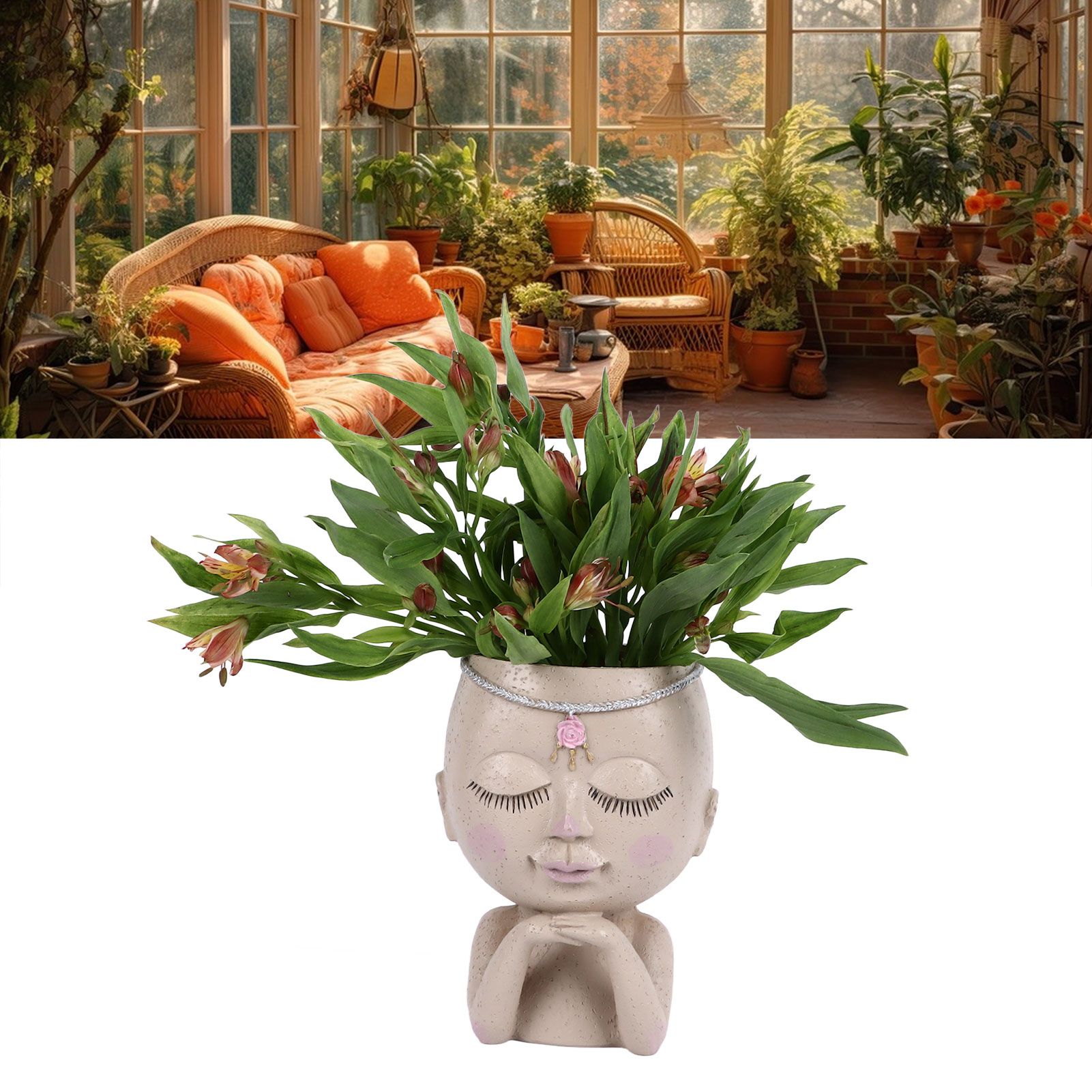 Face Flower Pot Head Planter Pot Succulent Planter Cute Resin Cactus Planter view 12