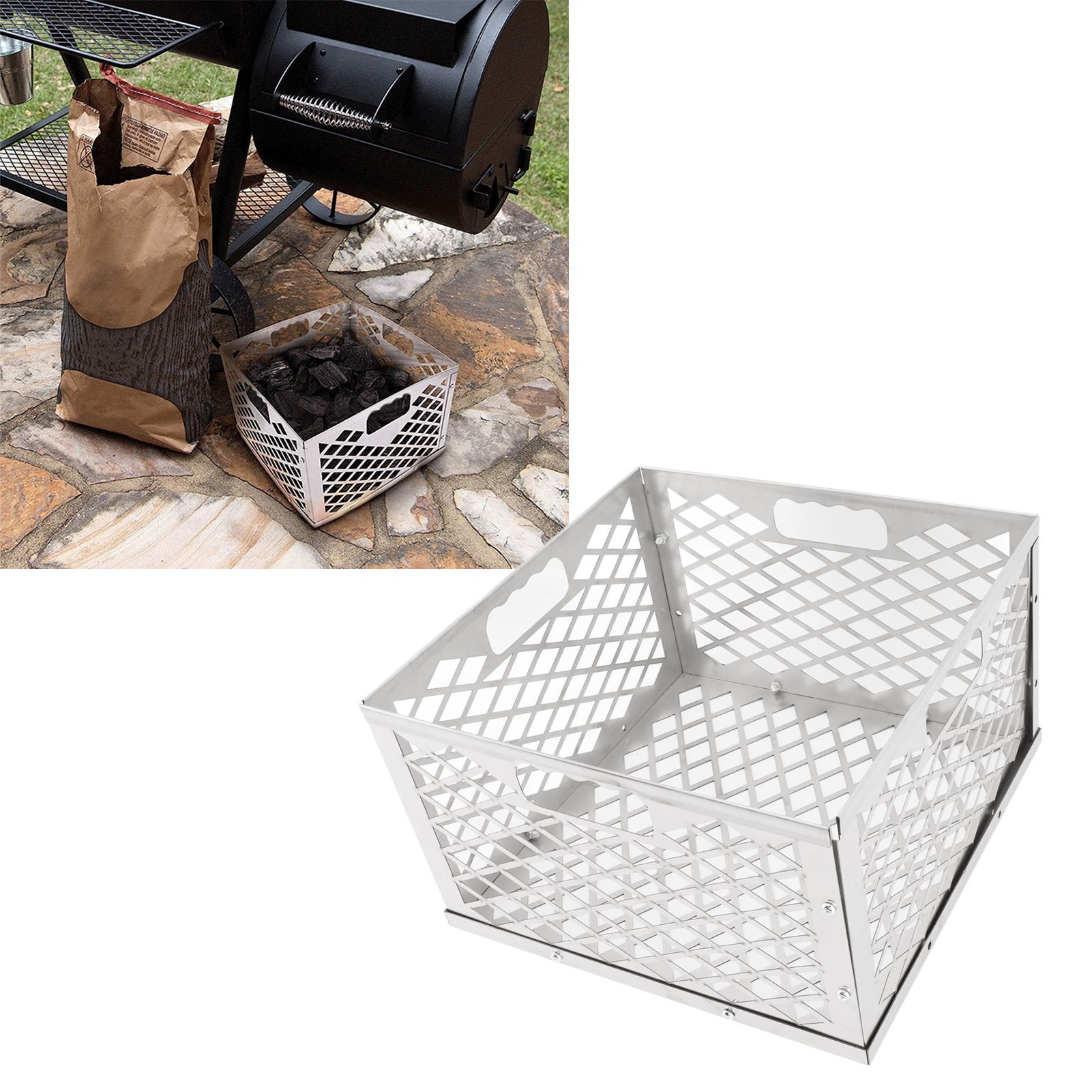 Charcoal Basket Detachable Design Portable Rugged Durable Stainless Steel view 12