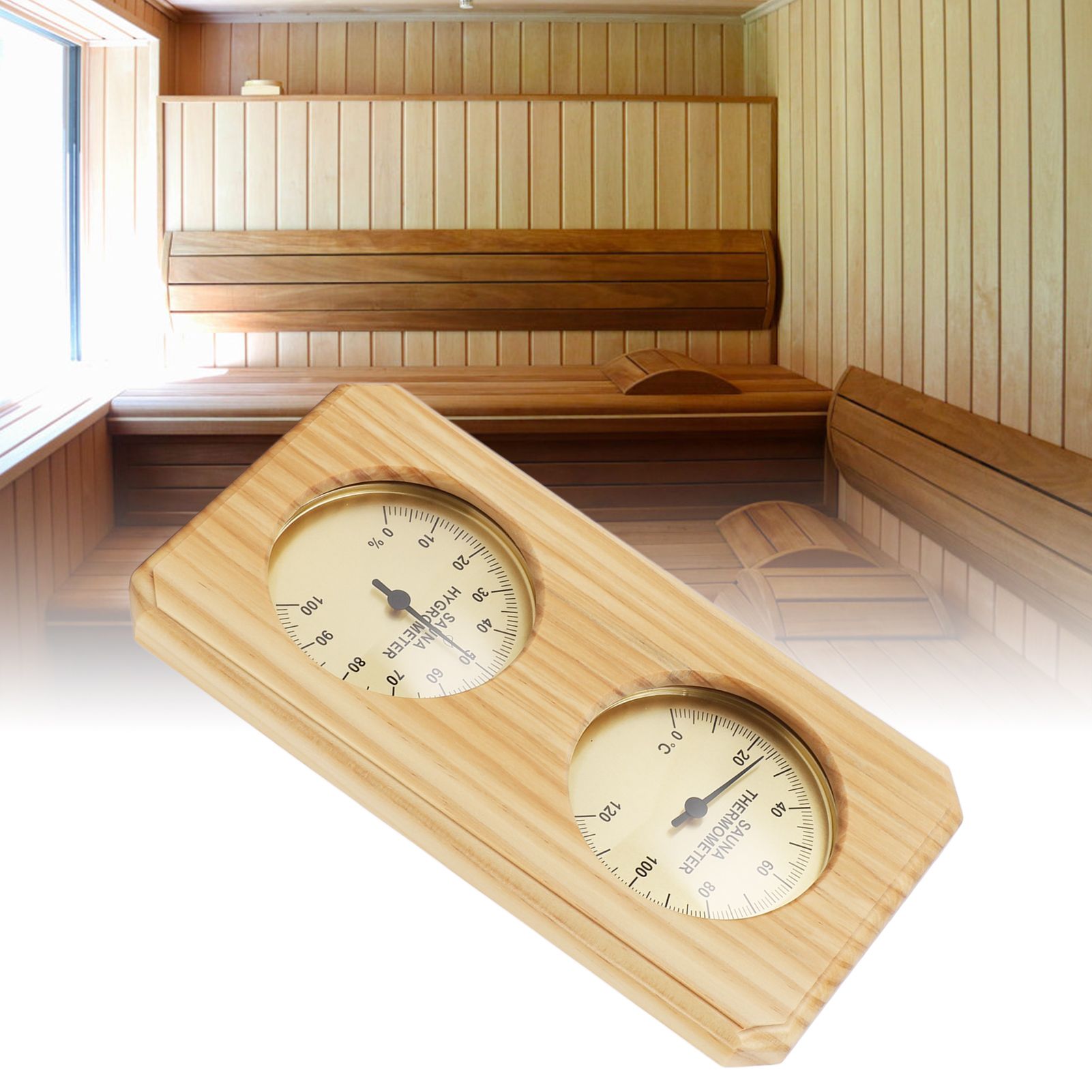Wooden Sauna Hygrothermograph Golden Plate 0 to 120 Celsius 0 to 100 Humidity view 11