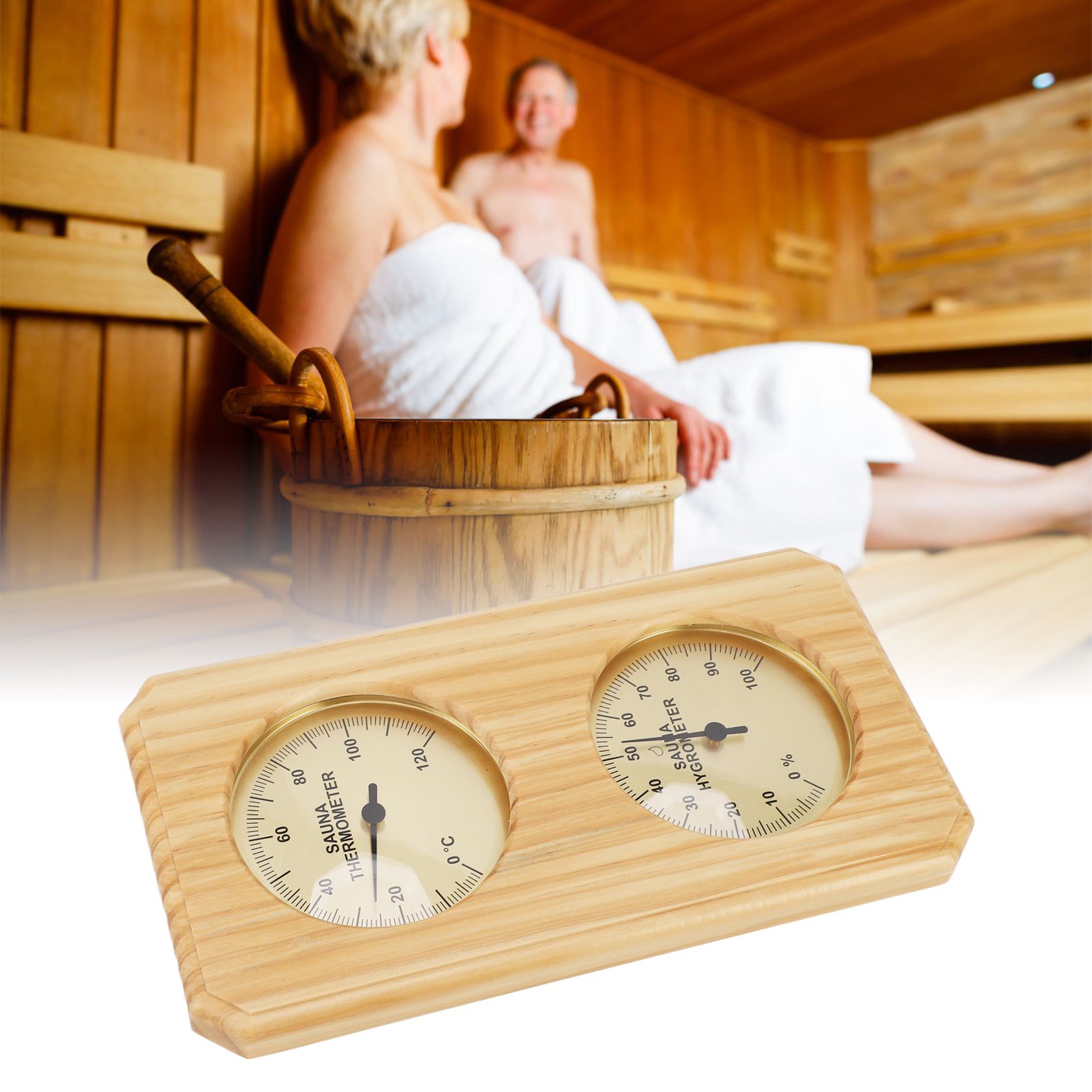 Wooden Sauna Hygrothermograph Golden Plate 0 to 120 Celsius 0 to 100 Humidity view 12