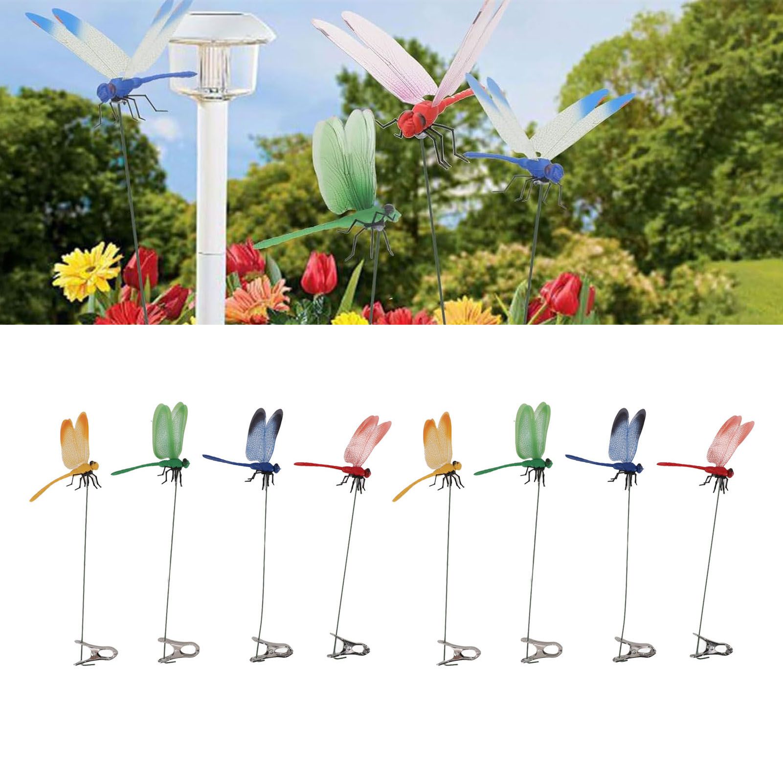 8PCS Fake Dragonfly Clip Waterproof Outdoor 3D Dragonfly Garden Decorative view 11