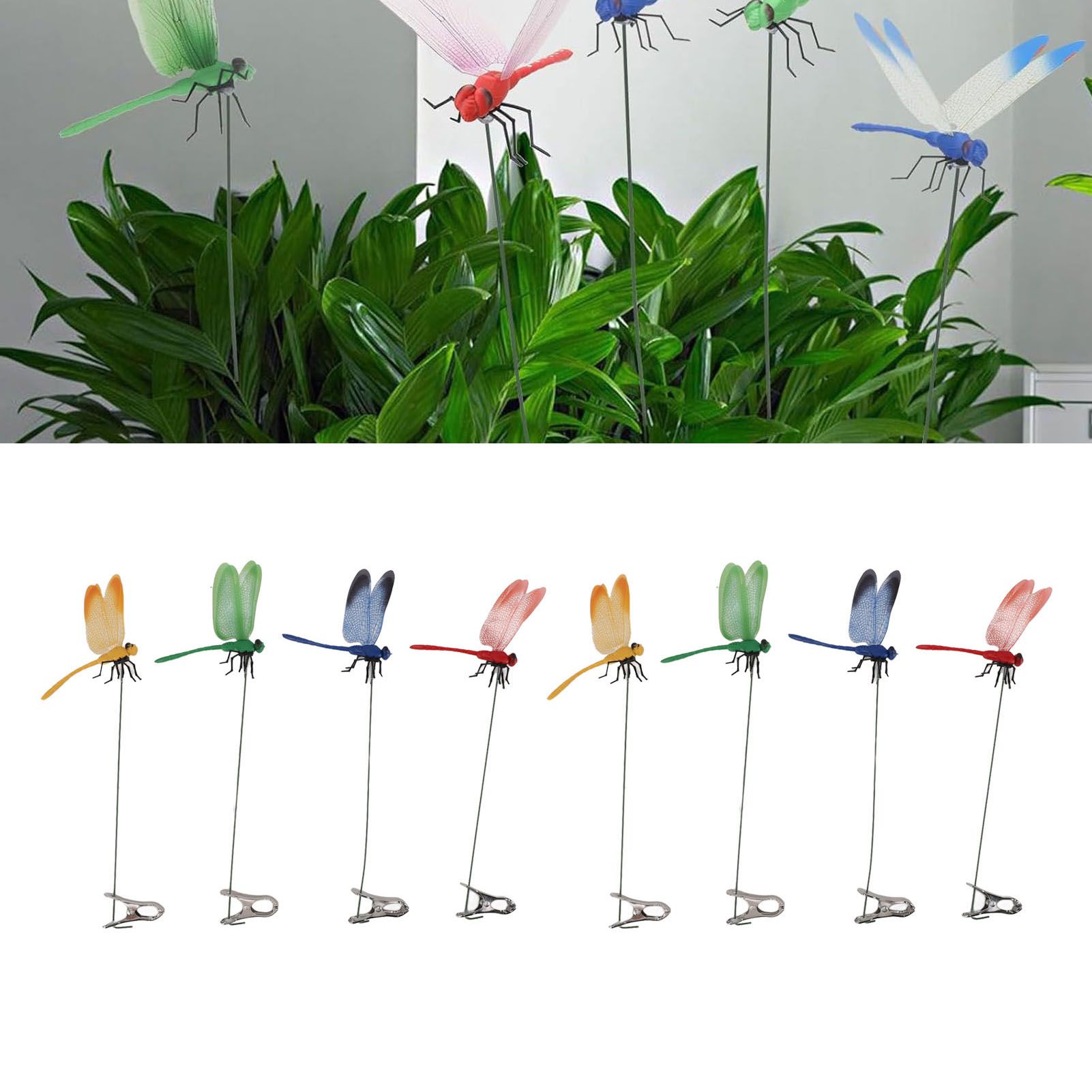8PCS Fake Dragonfly Clip Waterproof Outdoor 3D Dragonfly Garden Decorative view 12