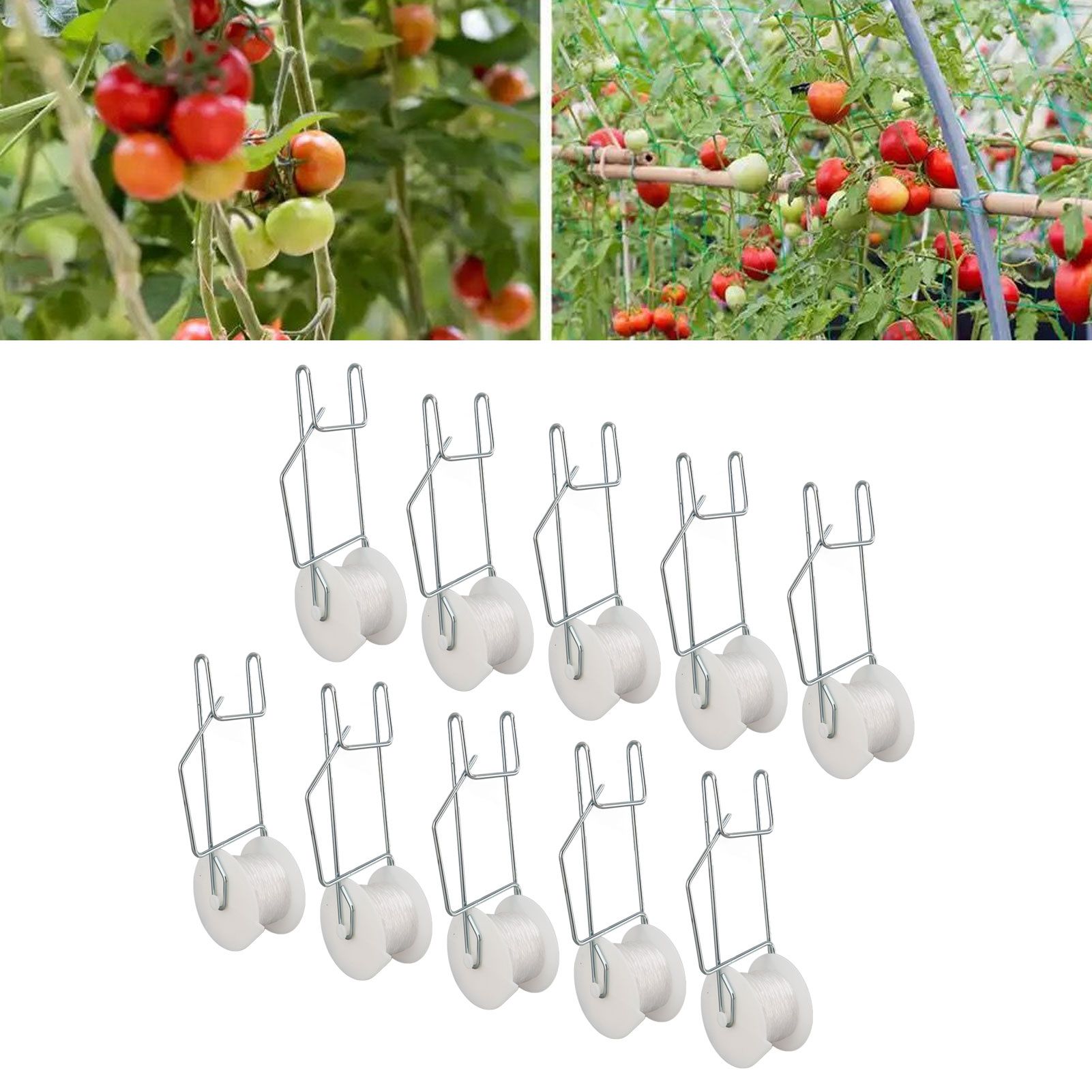 10pcs Tomato Roller Hooks Galvanized Steel Wire PP Heat Resistant Space Saving view 11