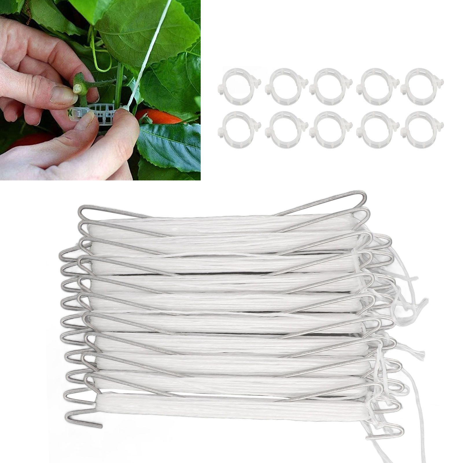 10PCS Tomato Support Hooks with Twine Plant Climbing Clips Stainless Steel view 11