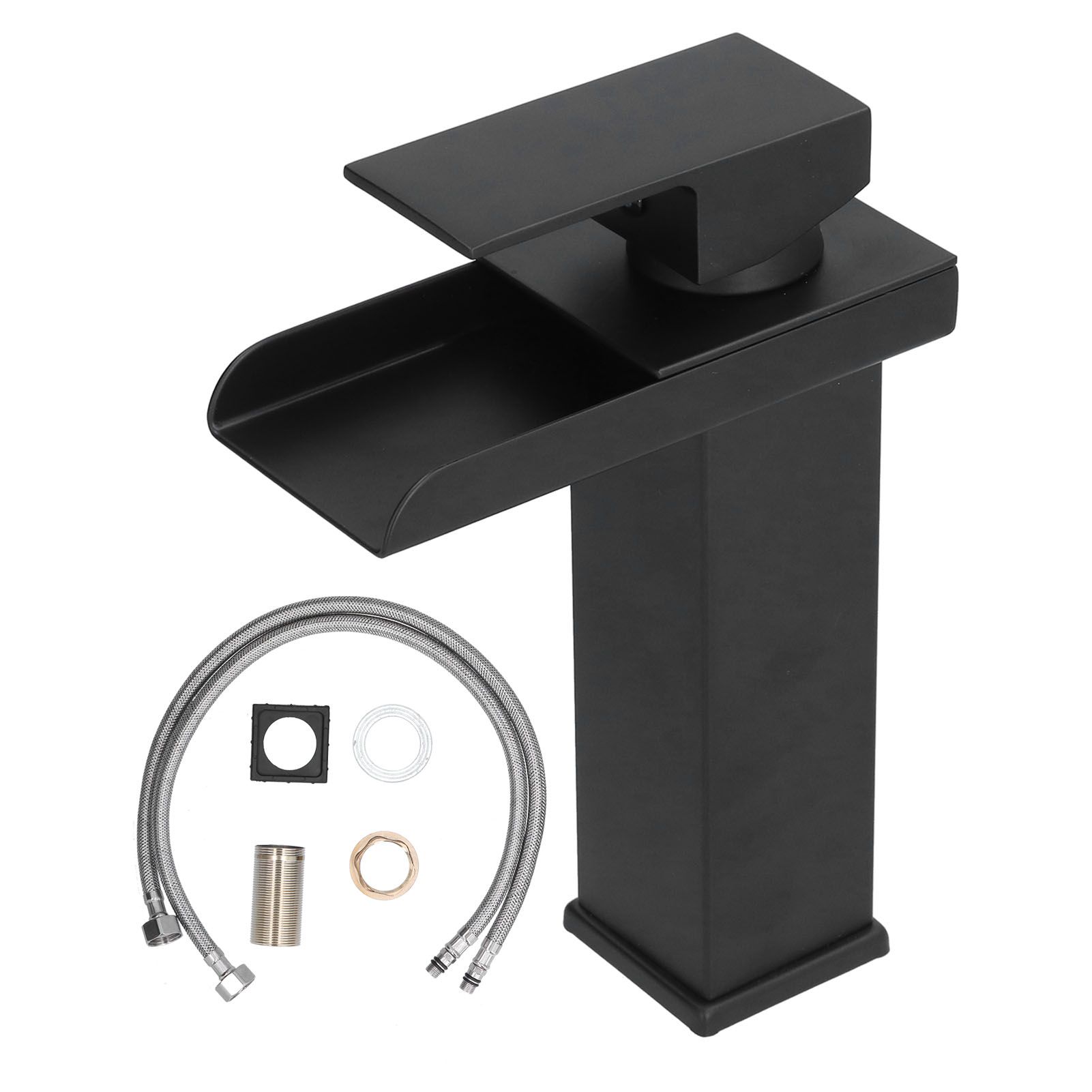G1/2 Cold Hot Mixer Water Tap Black Faucet with Long Handle for Bathroom Hotel