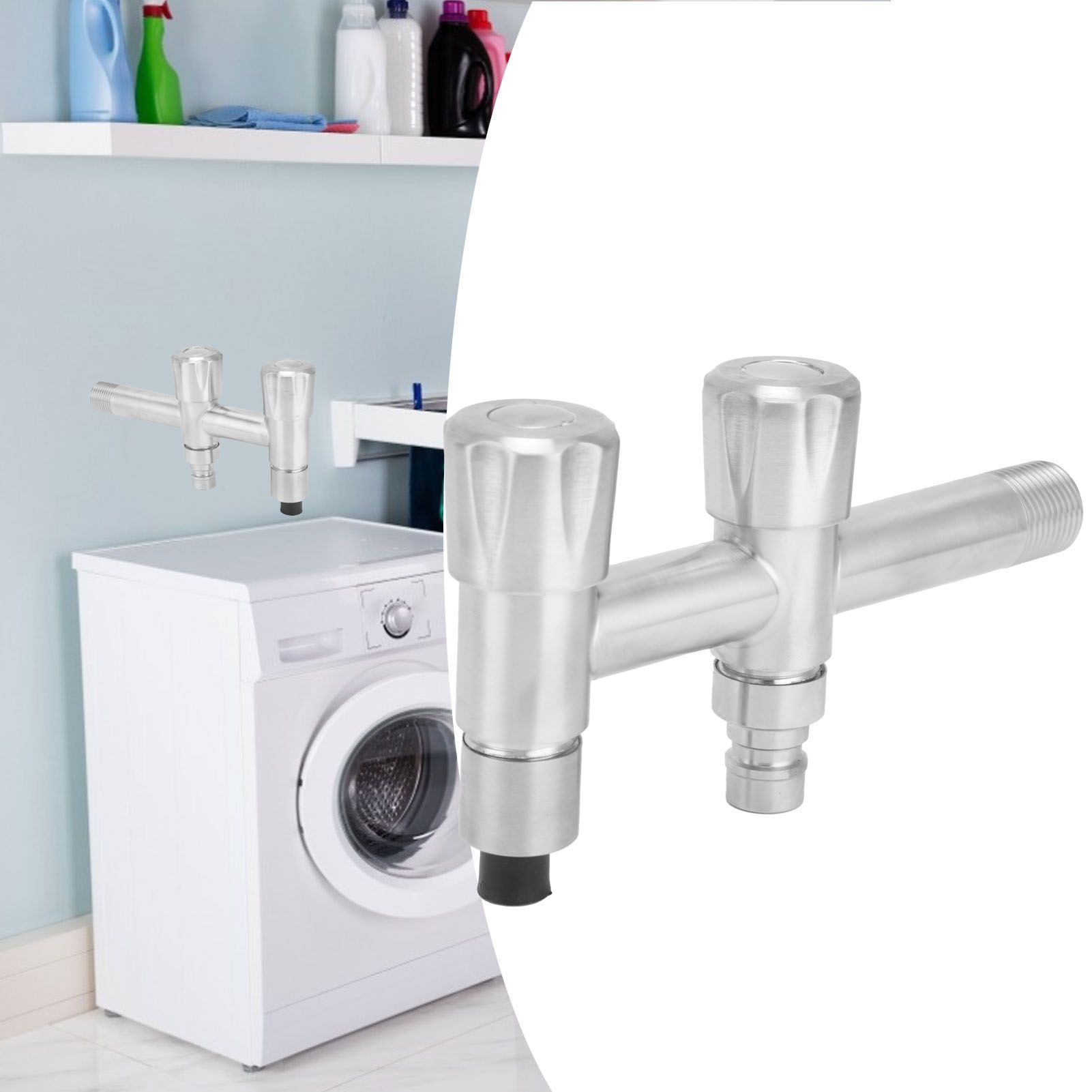G1/2 Stainless Steel Faucet 1 Inlet 2 Outlet Washing Machine Water Tap for view 11