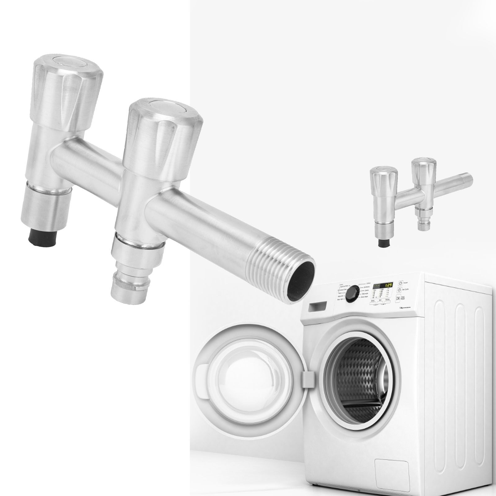 G1/2 Stainless Steel Faucet 1 Inlet 2 Outlet Washing Machine Water Tap for view 12