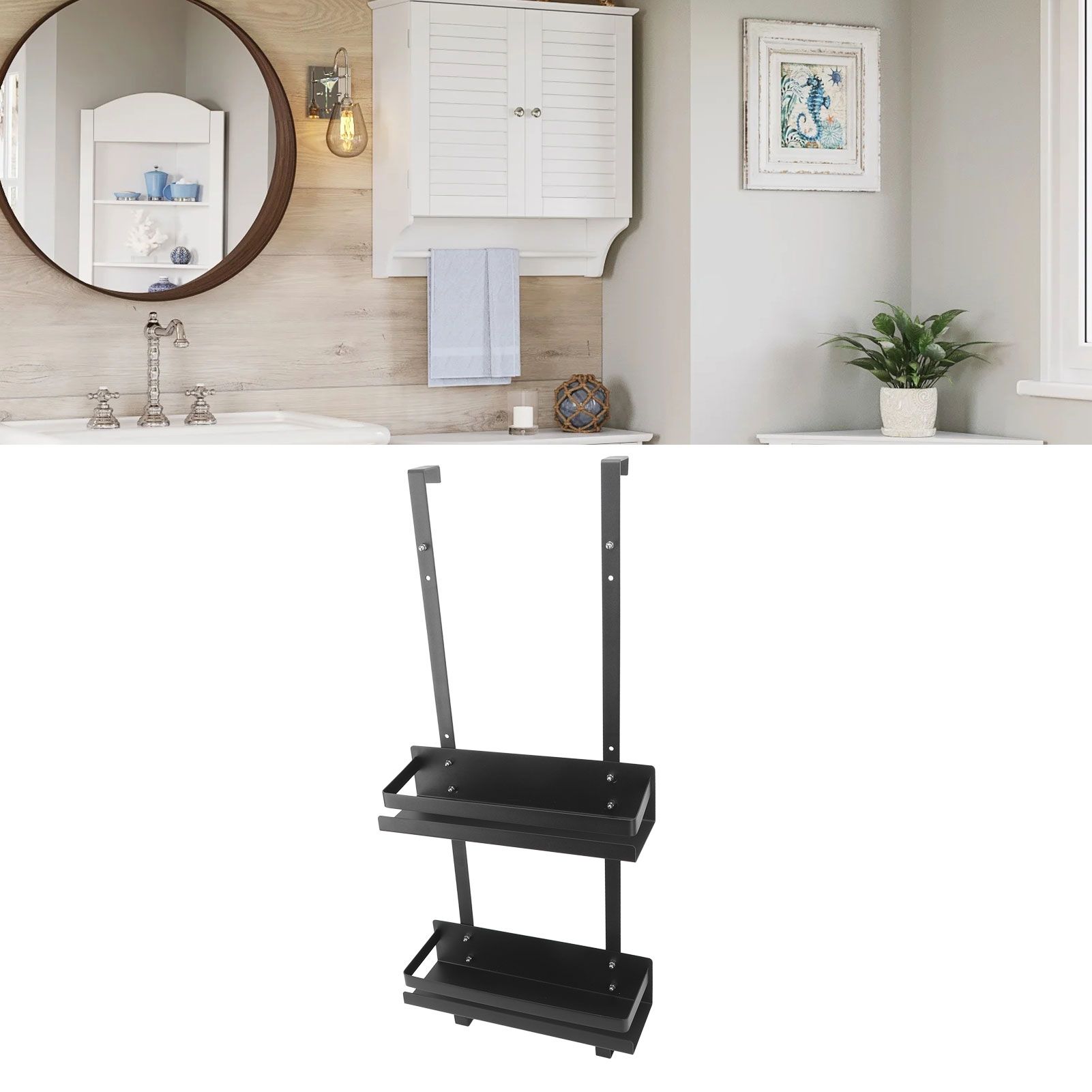 Wall Shower Shelf Large Space Metal Hanging Shower Organizer Rack with Suction view 11