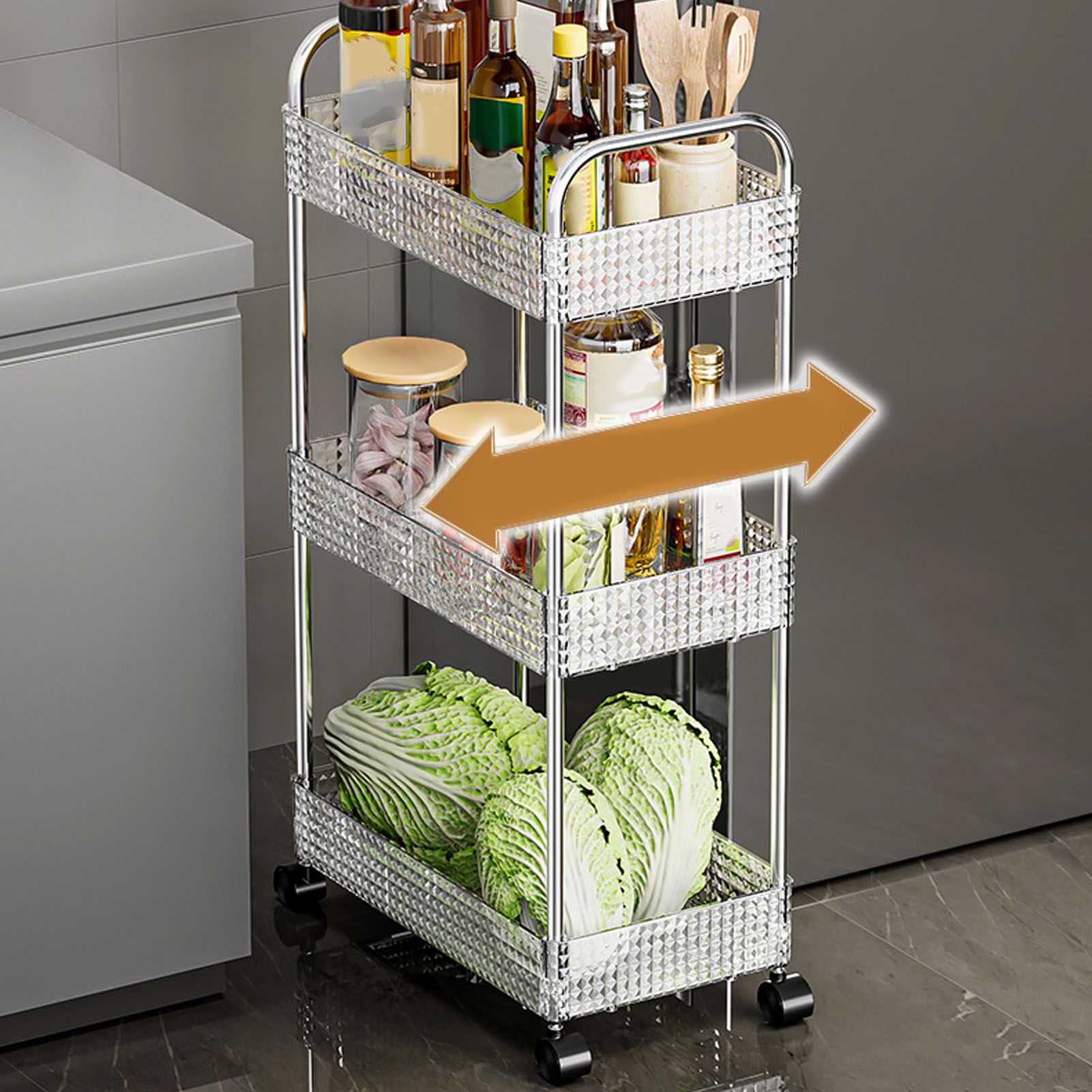 Kitchen Storage Rack Multifunctional 3 Tier Mobile Storage Cart for Bathroom view 11