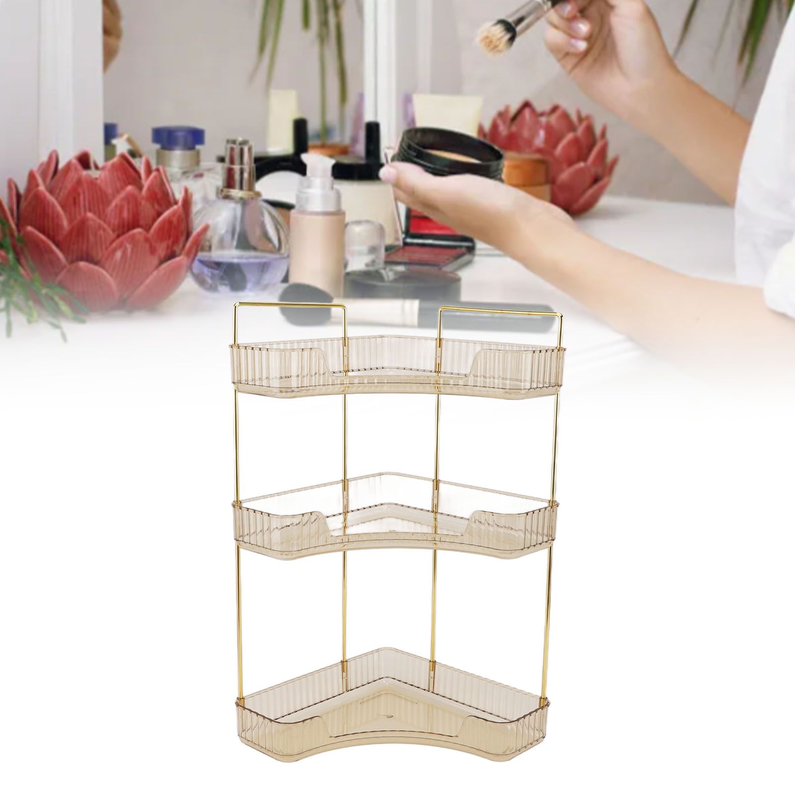 3 Tier Makeup Shelf Organizer Easy Access Aesthetic Corner Bathroom Countertop view 12