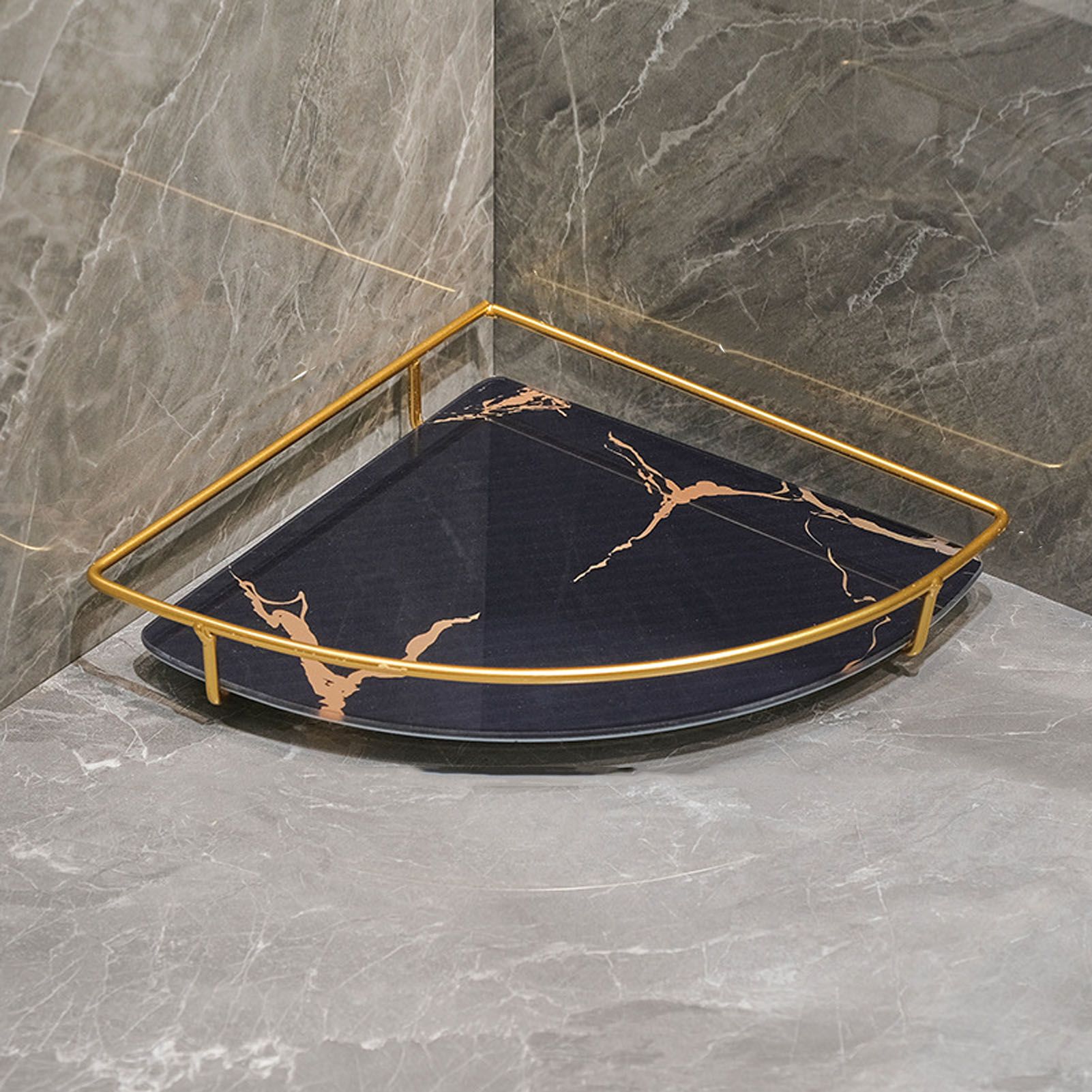 Bathroom Storage Tray Light Luxury Decorative Golden Texture Triangle Bathroom view 11