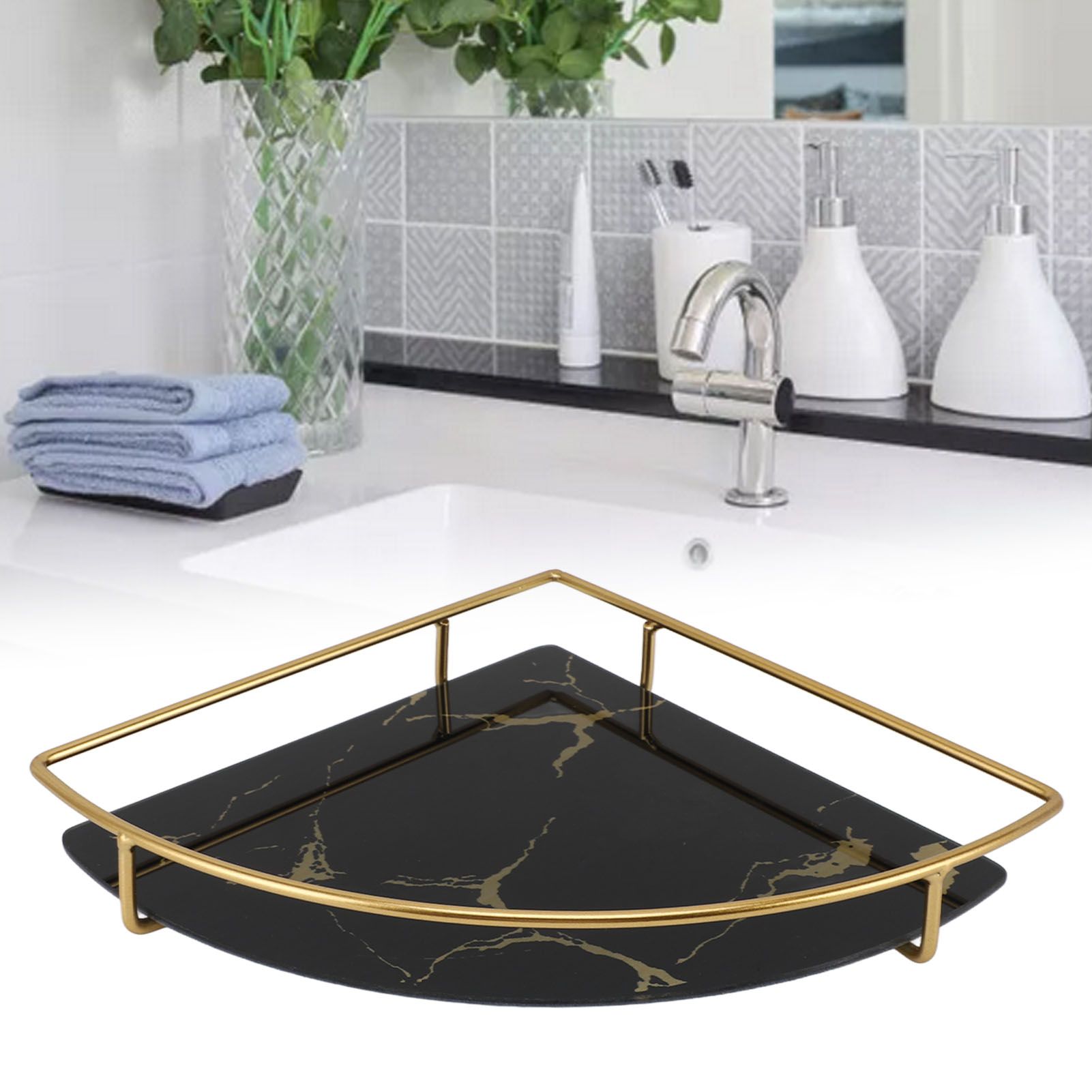 Bathroom Storage Tray Light Luxury Decorative Golden Texture Triangle Bathroom view 12