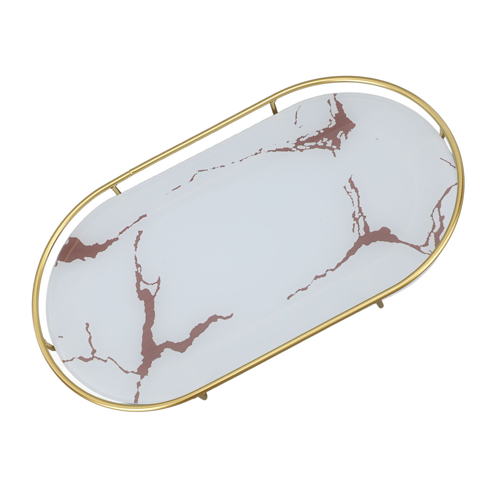 Bathroom Storage Tray Light Luxury Decorative Golden Texture Oval Bathroom view 2