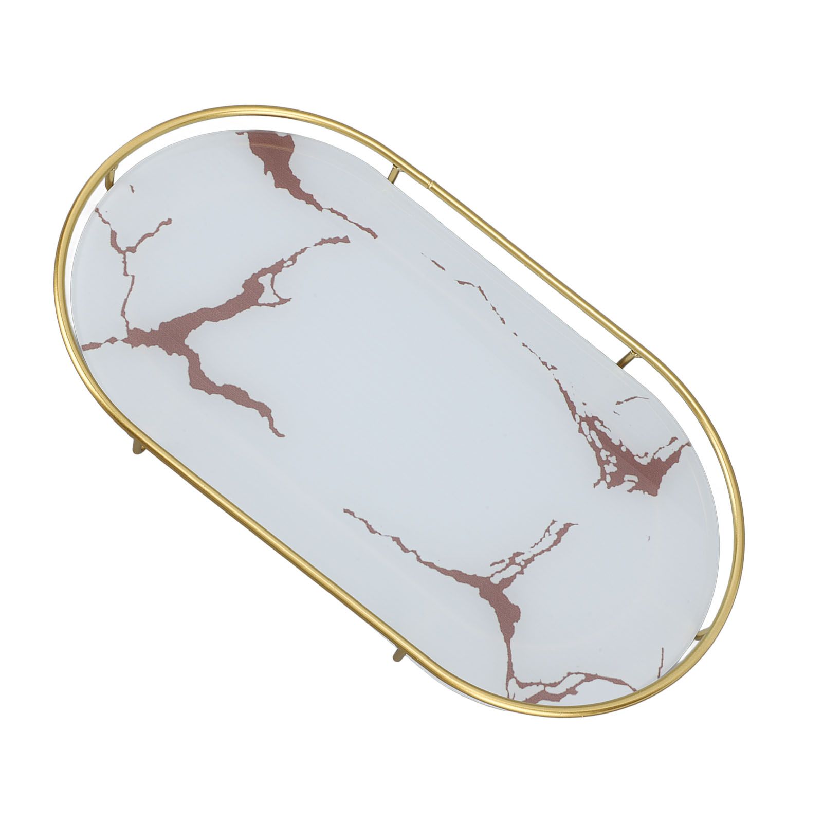 Bathroom Storage Tray Light Luxury Decorative Golden Texture Oval Bathroom view 3