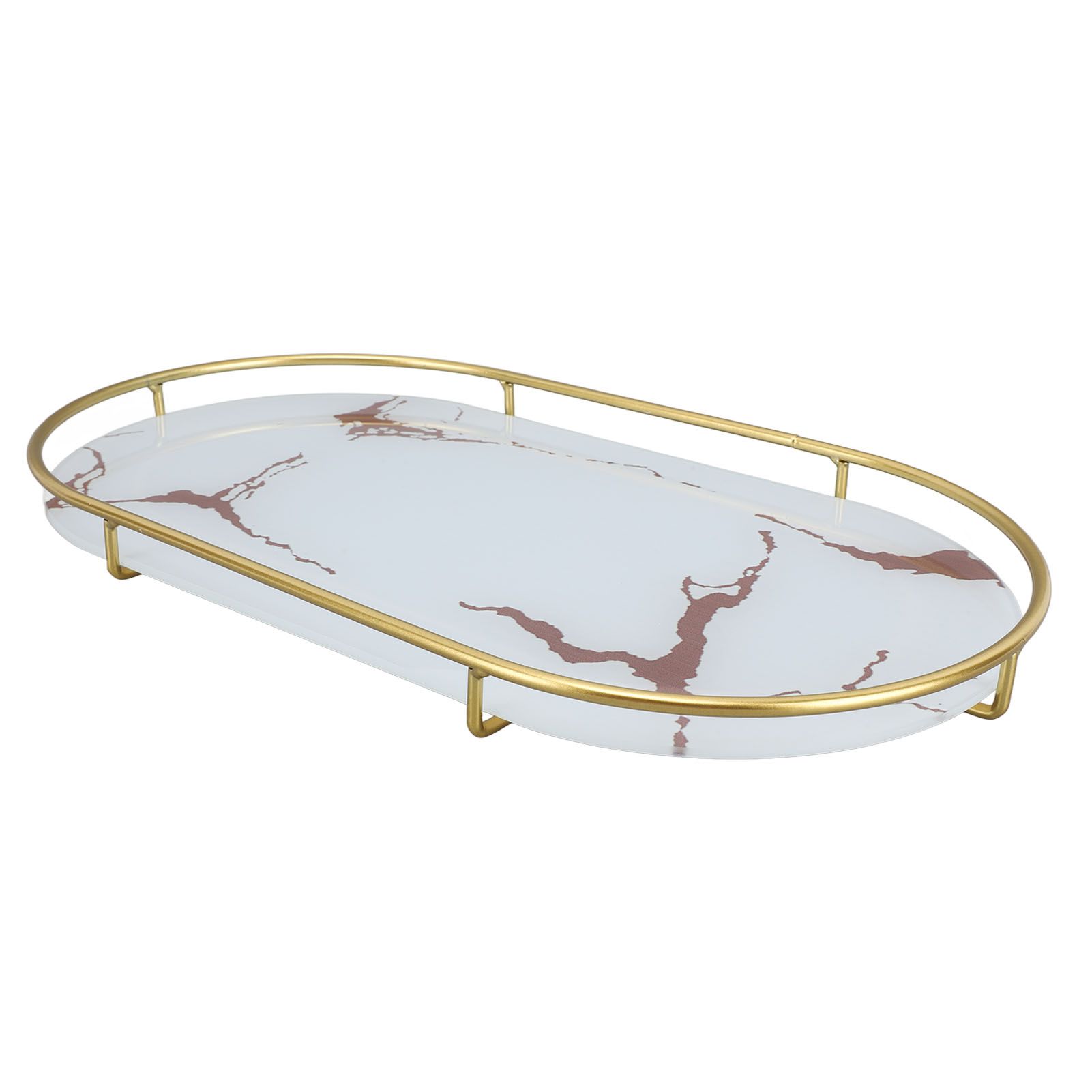 Bathroom Storage Tray Light Luxury Decorative Golden Texture Oval Bathroom view 5