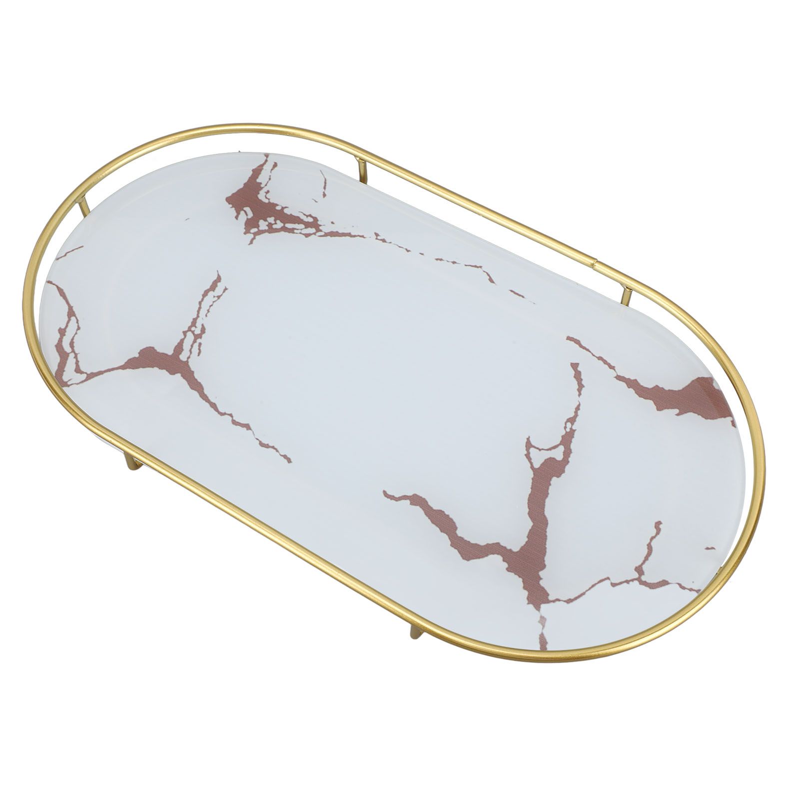 Bathroom Storage Tray Light Luxury Decorative Golden Texture Oval Bathroom view 6