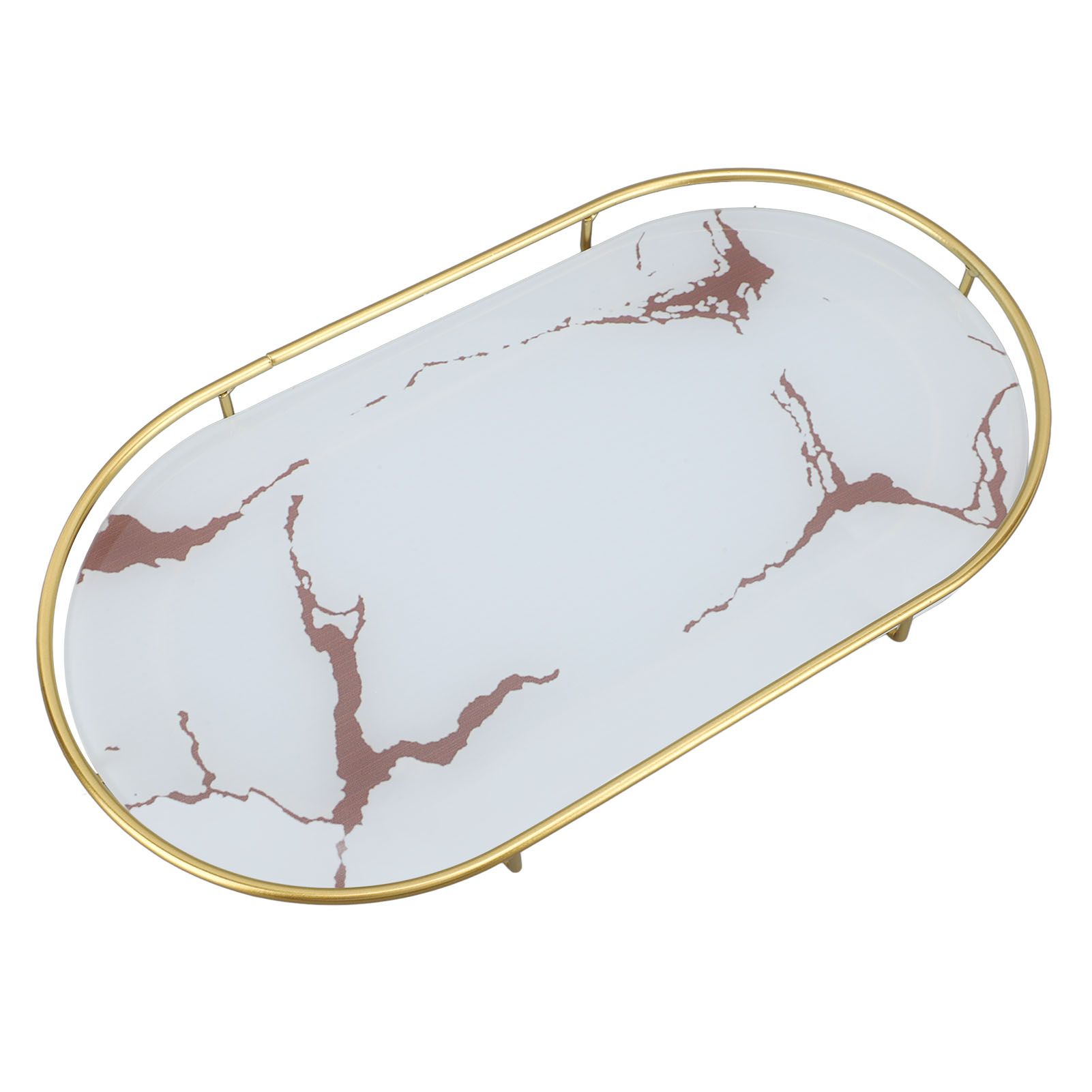Bathroom Storage Tray Light Luxury Decorative Golden Texture Oval Bathroom view 7