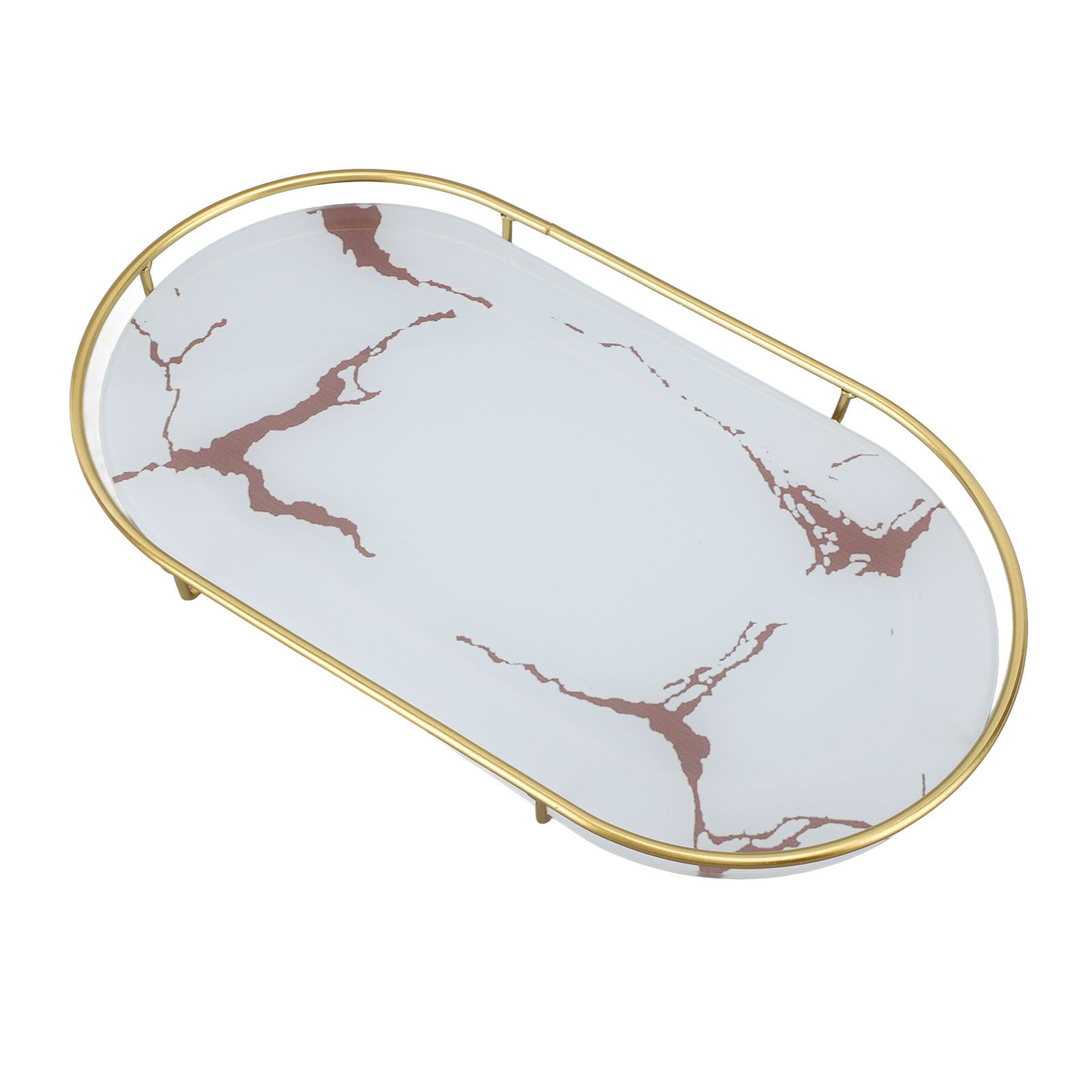 Bathroom Storage Tray Light Luxury Decorative Golden Texture Oval Bathroom view 8