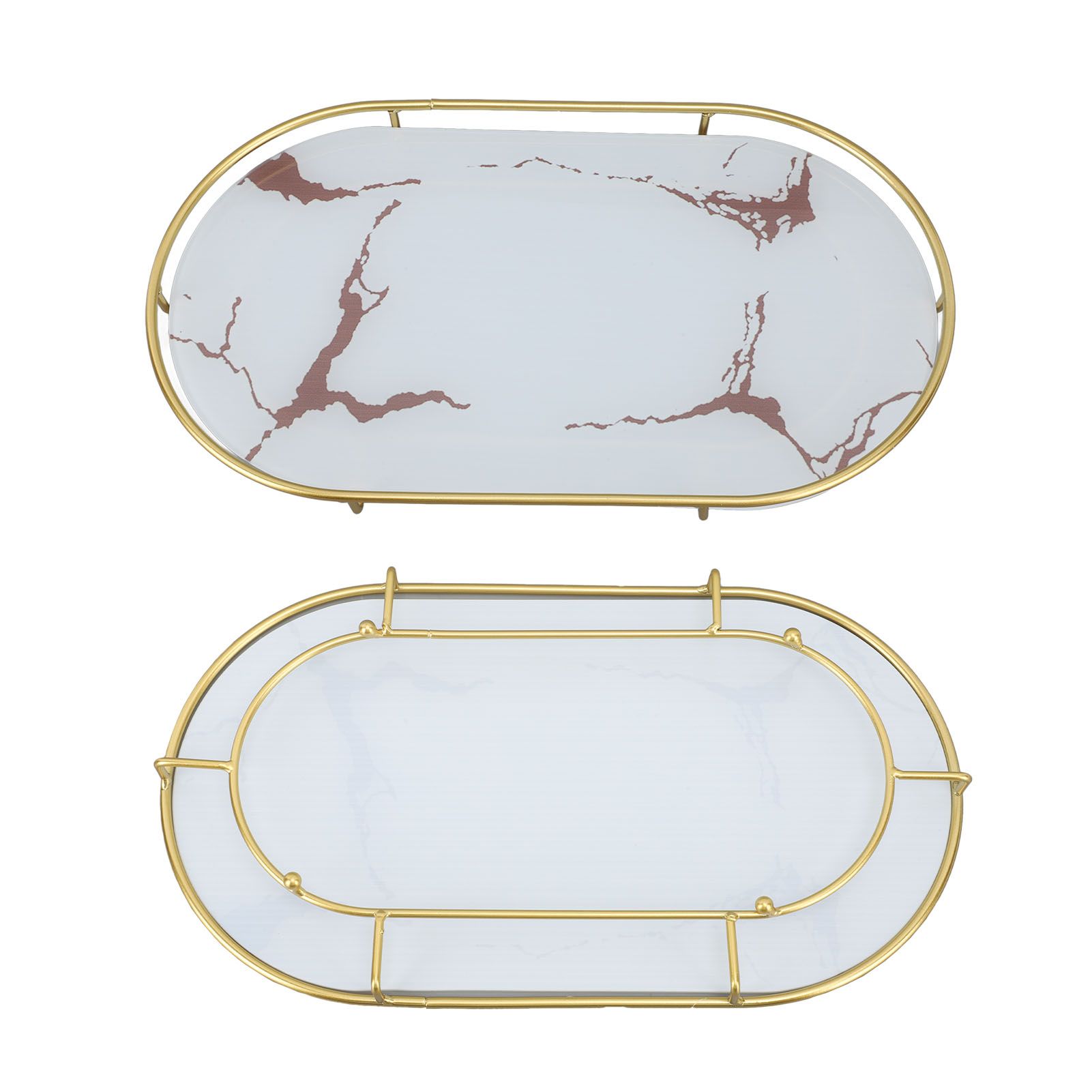 Bathroom Storage Tray Light Luxury Decorative Golden Texture Oval Bathroom view 10