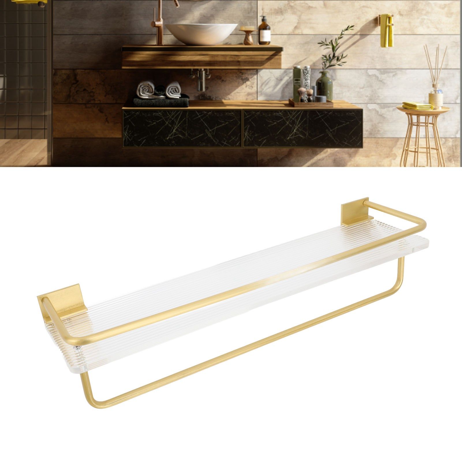 Bathroom Wall Shelf Space Aluminum and Acrylic Rustproof Punch Free Wall view 12