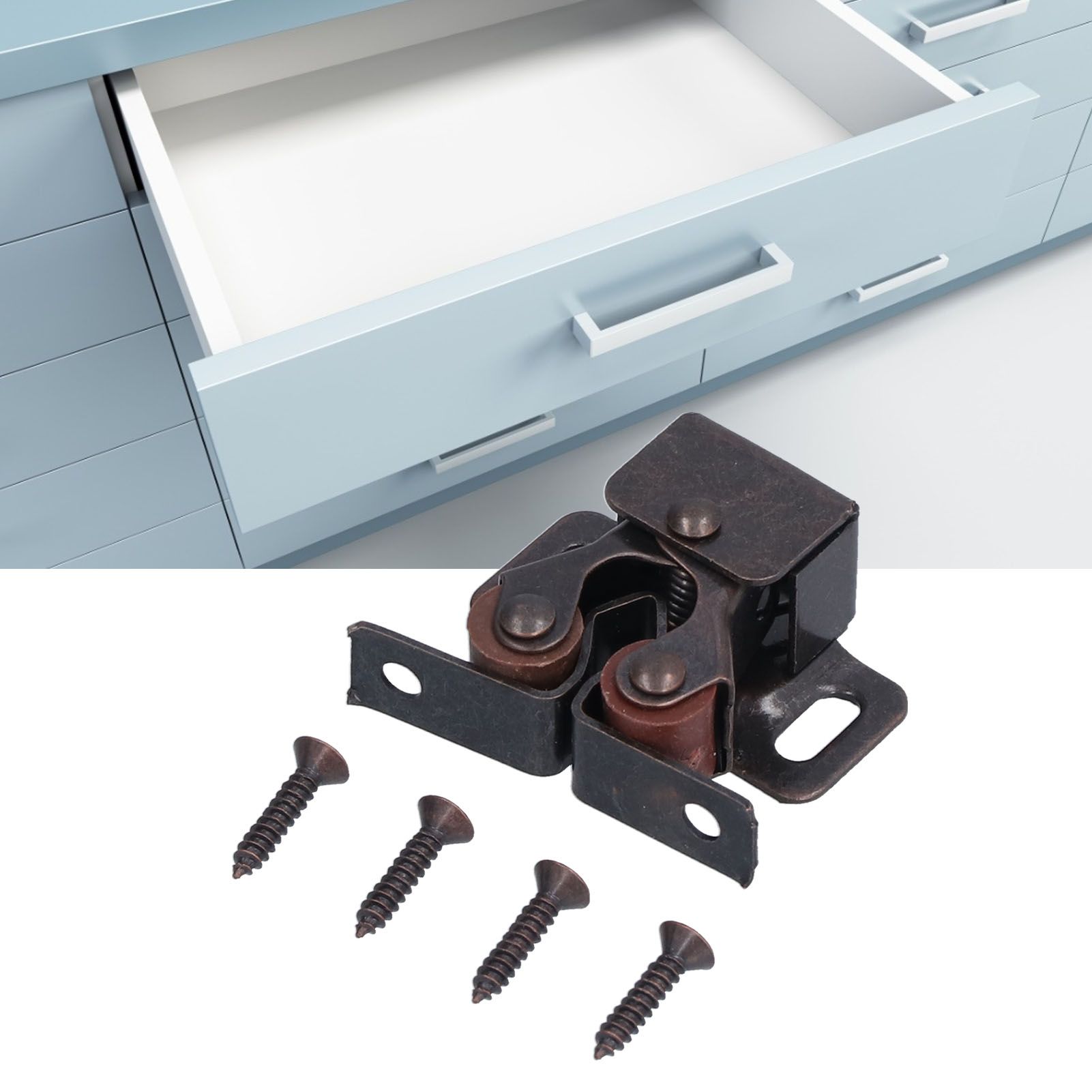 30 Set Stainless Steel Double Roller Catch Cabinet Latches Self Elastic view 12