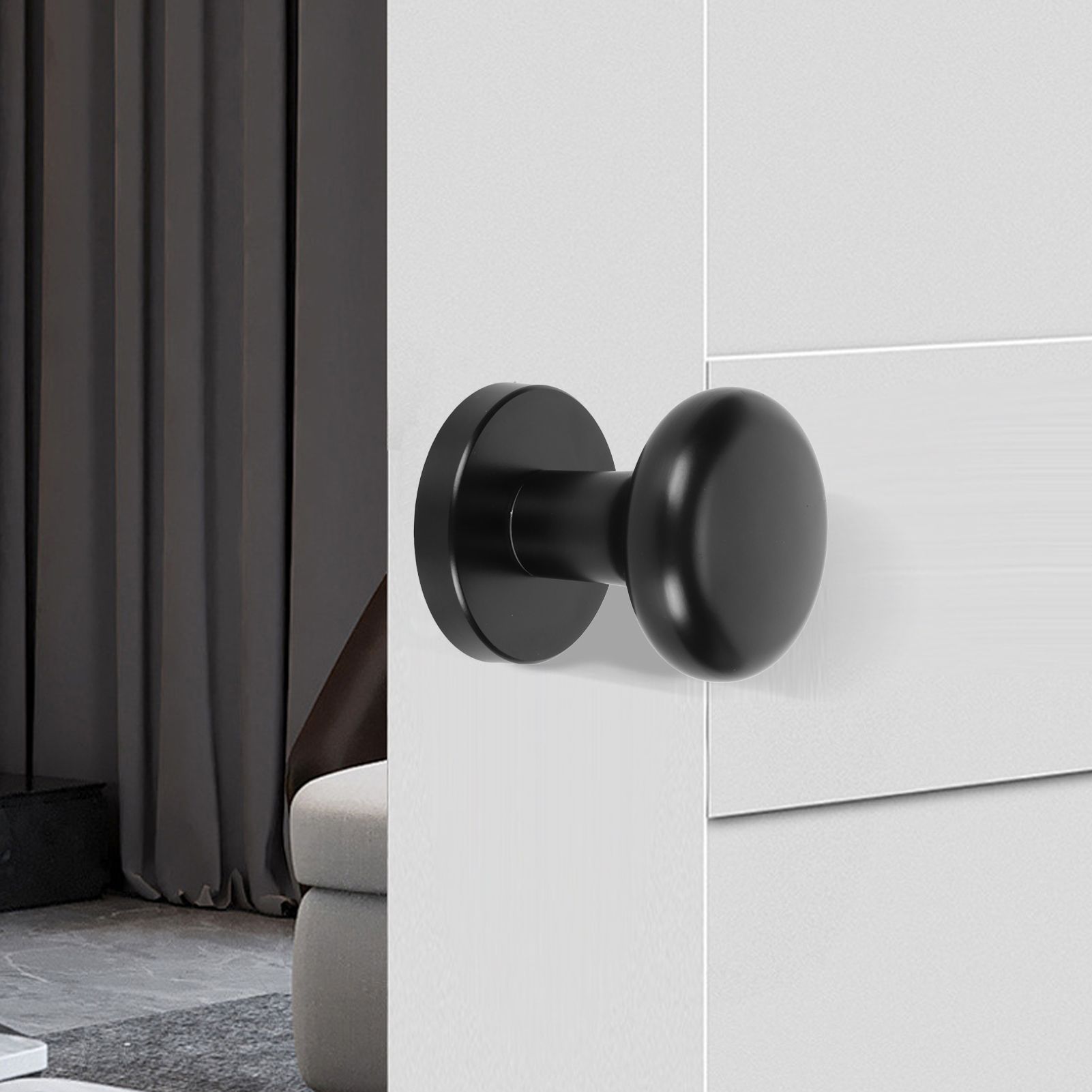 Door Knob Black Round Handle Keyless Locking Zinc Alloy Privacy Function Easy view 11