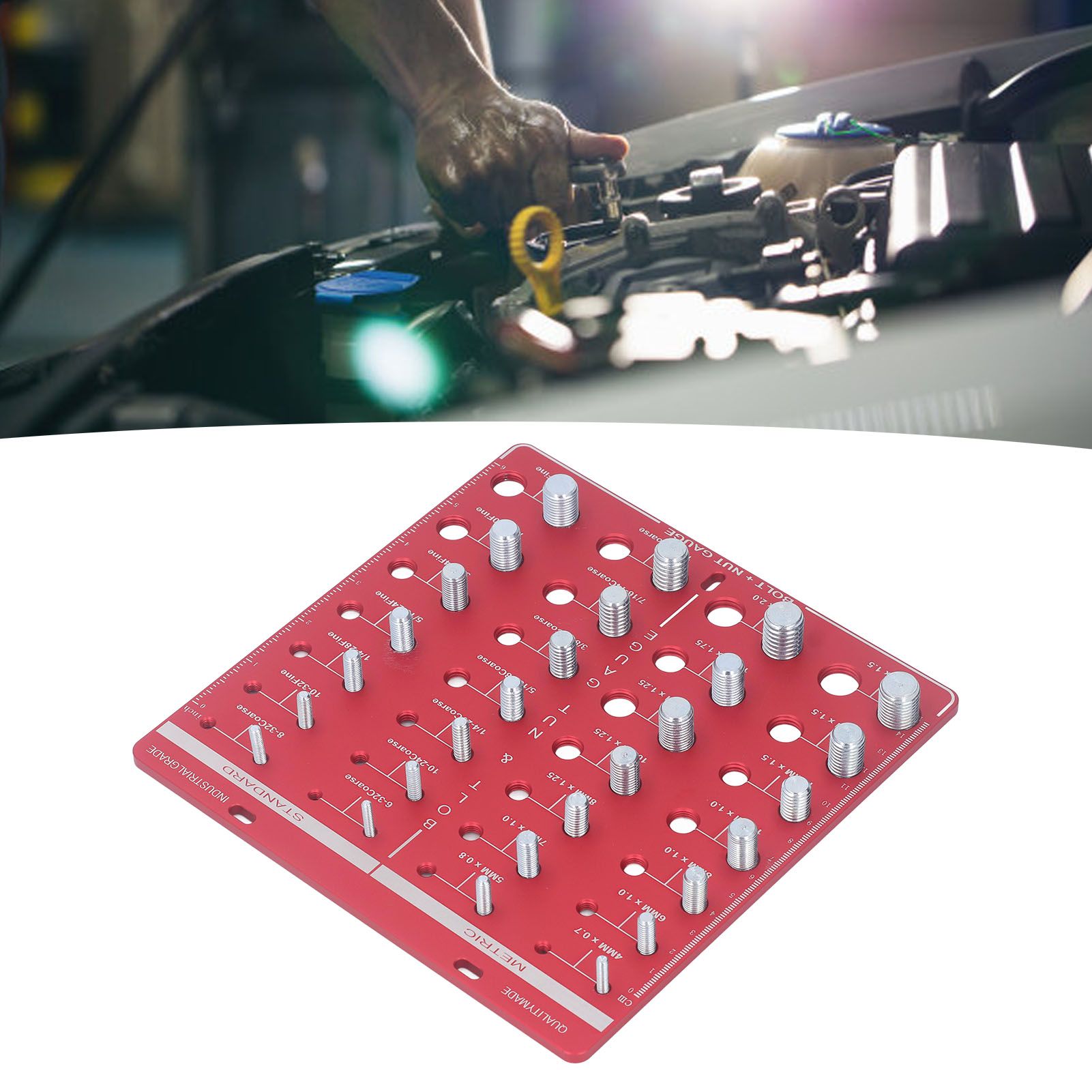 Nut and Bolt Thread Checker 7.9x7.9in Identifier Gauge Aluminium Alloy Easy view 12