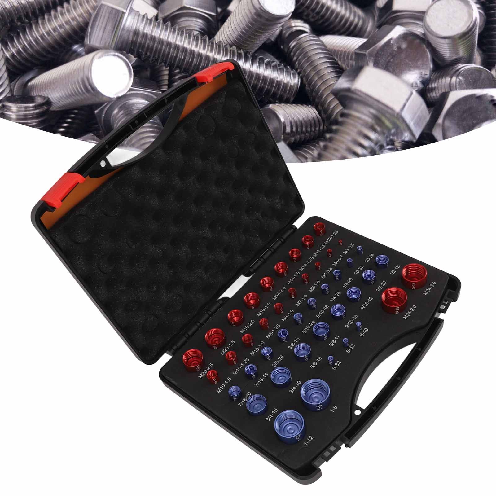 44pcs Nut and Bolt Thread Checker Red Blue Nut and Bolt Size Gauge Inch Metric view 11