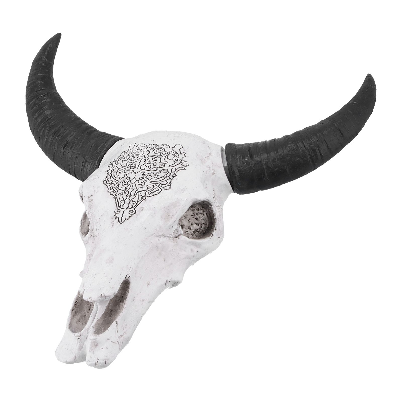 Resin Bull Head Wall Hanging Decoration Long Horn Animal Sculpture Background view 3