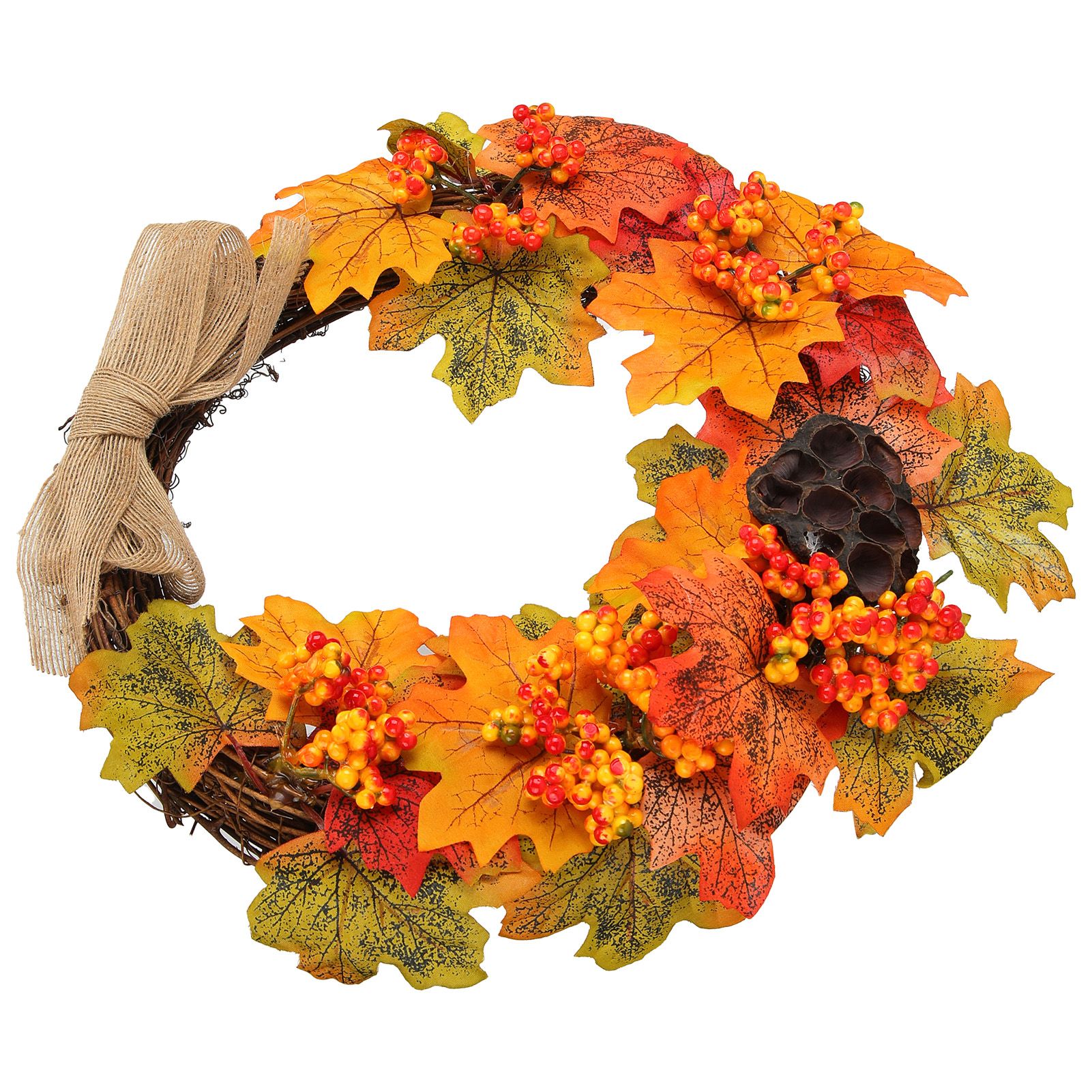 Artificial Fall Wreath Door Hanging Maple Leaf Wreath Garland Home Festival view 2