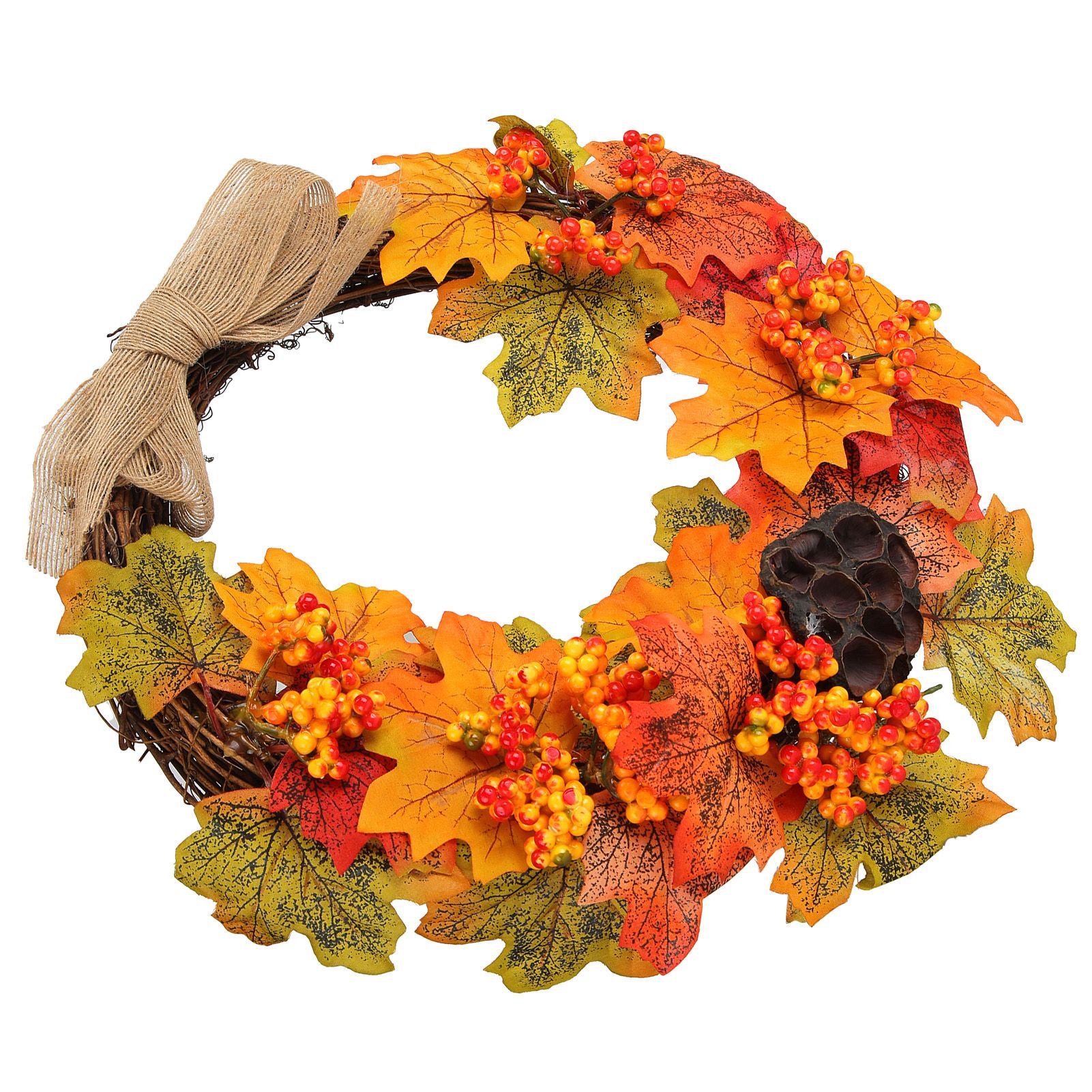 Artificial Fall Wreath Door Hanging Maple Leaf Wreath Garland Home Festival view 3