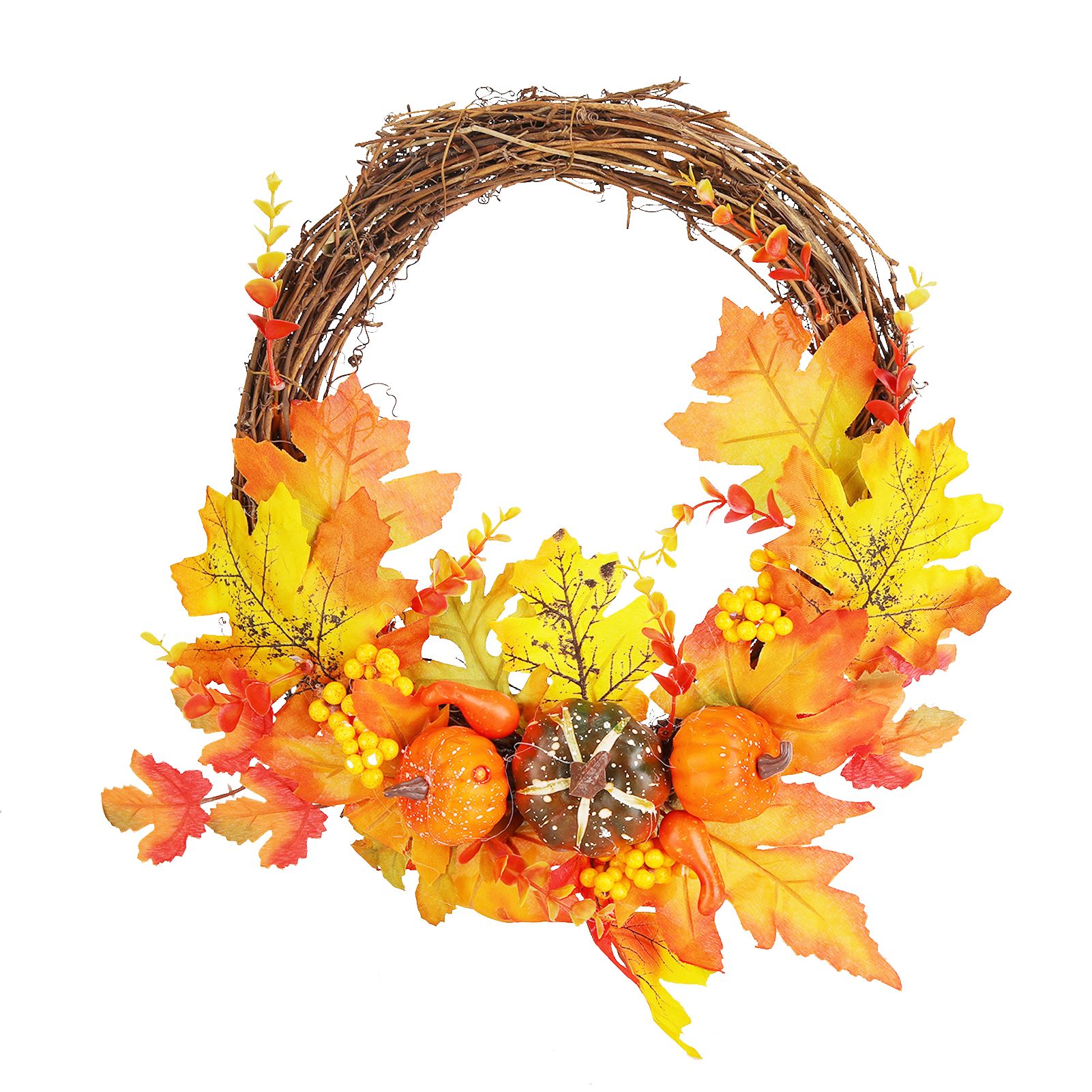Artificial Leaf Pumpkin Wreath Door Window Fall Wreath for Halloween Christmas