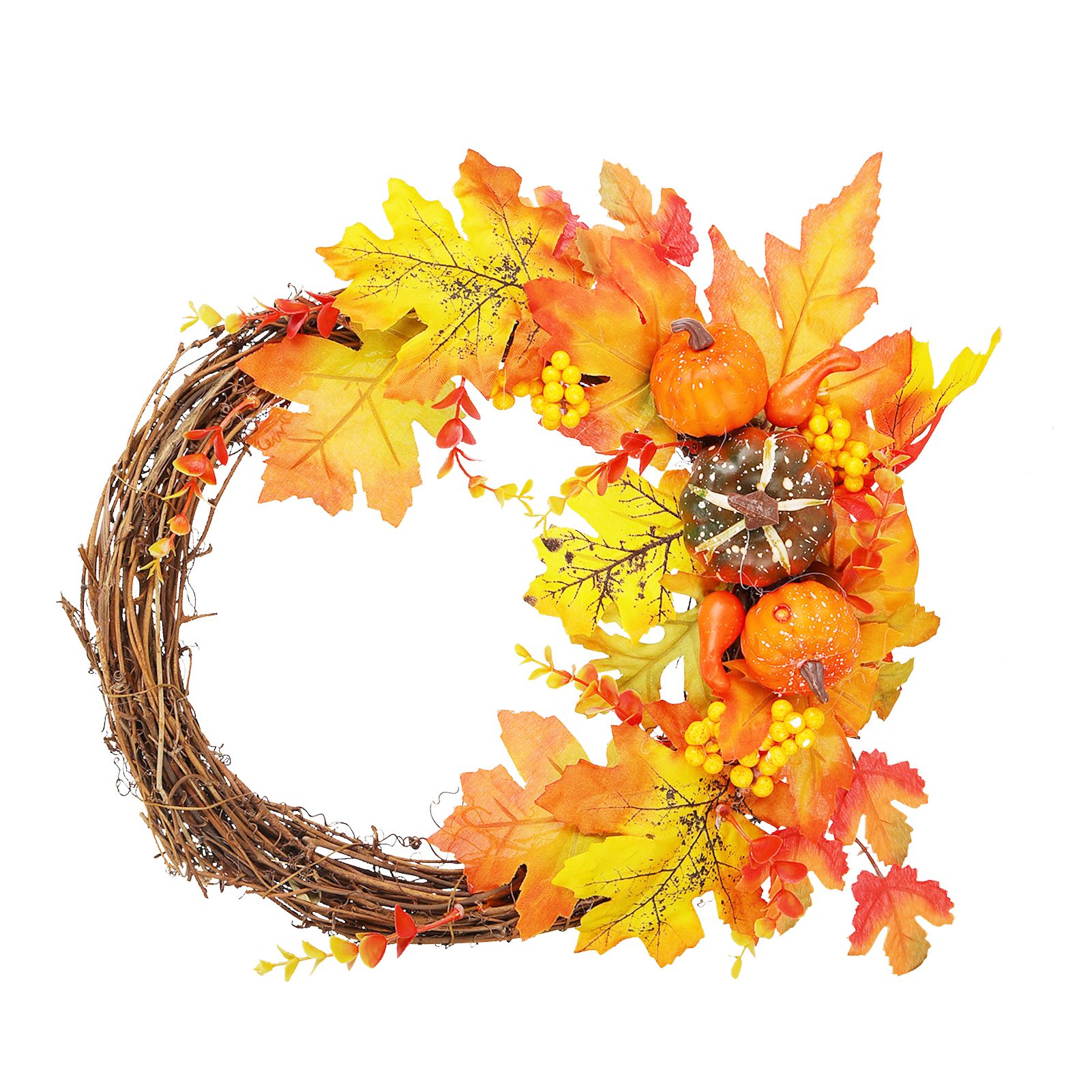 Artificial Leaf Pumpkin Wreath Door Window Fall Wreath for Halloween Christmas view 3