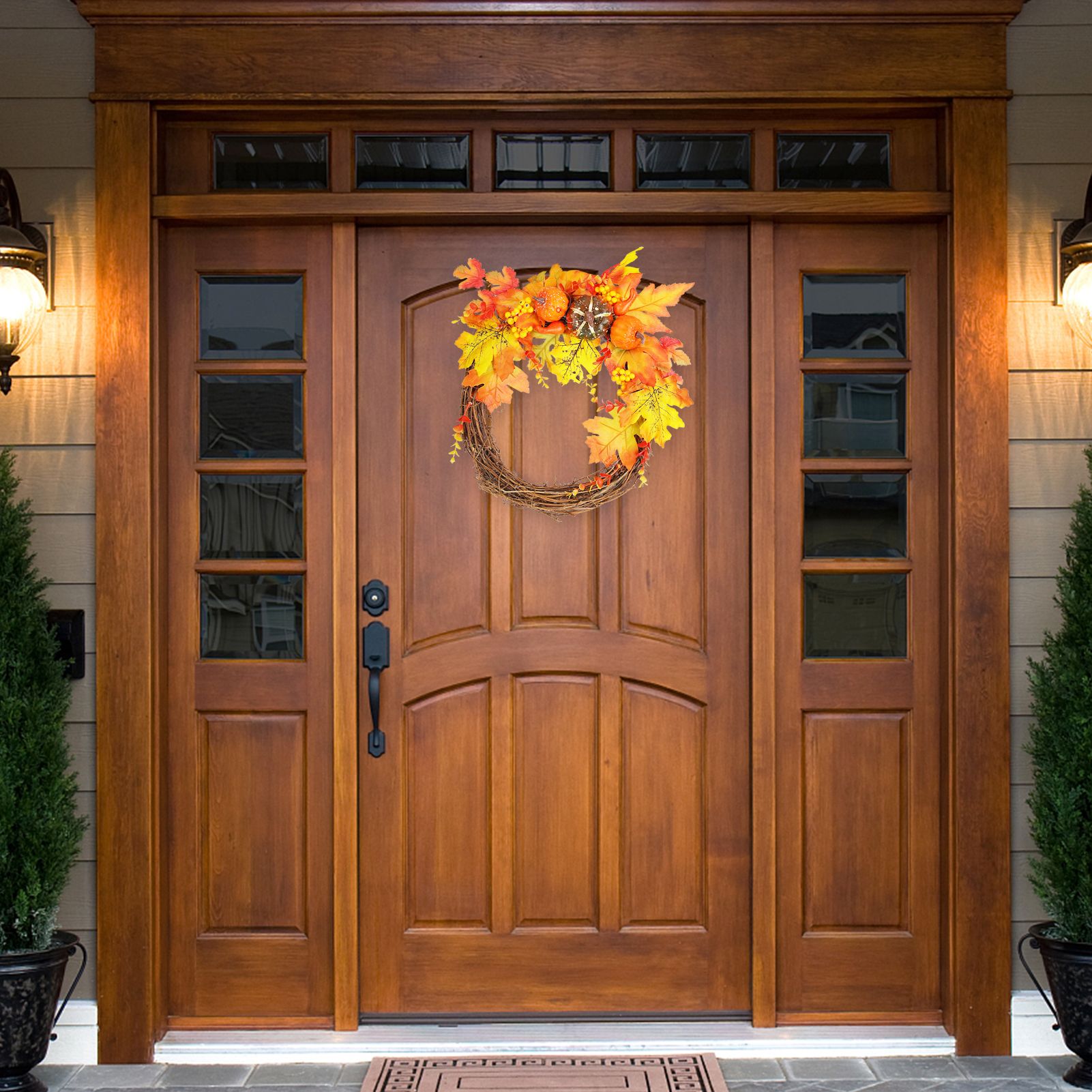 Artificial Leaf Pumpkin Wreath Door Window Fall Wreath for Halloween Christmas view 7