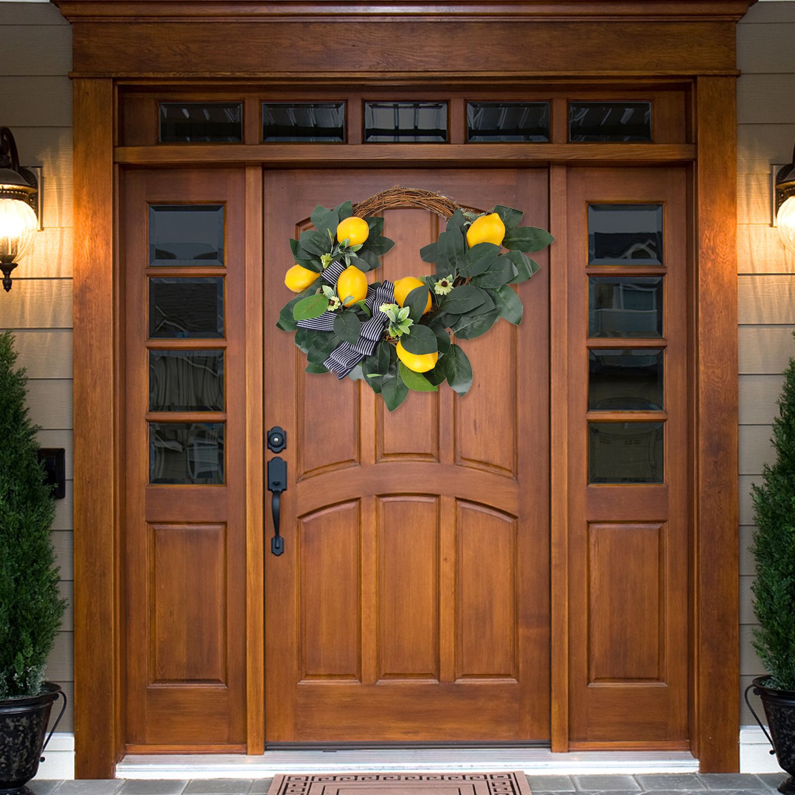 Artificial Lemon Daisy Flower Wreath Door Hanging Garland for Theme Party view 12