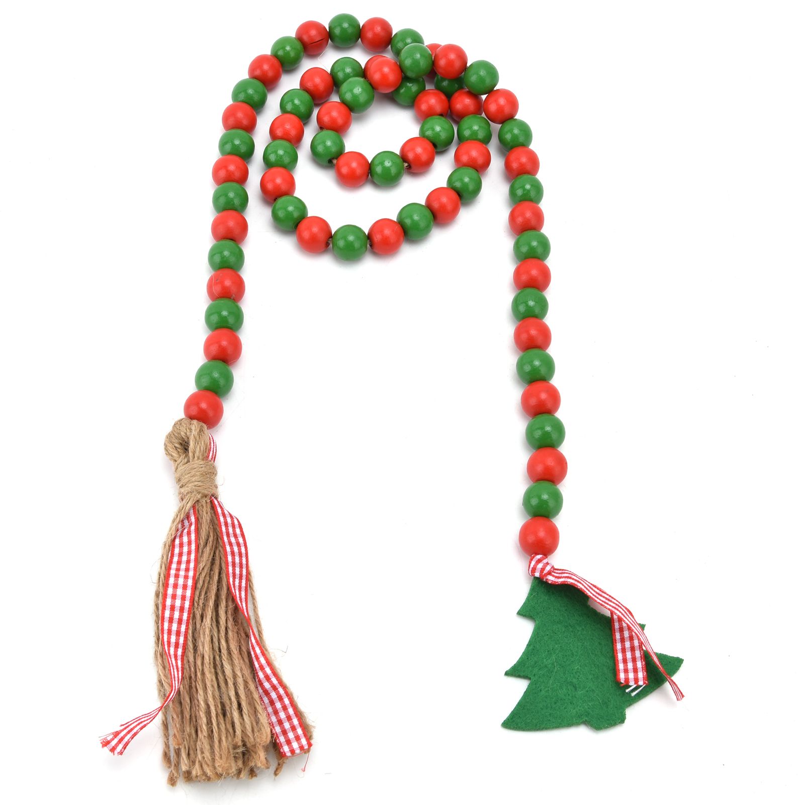 Wood Bead Garland Christmas Tree Tassel Wooden Bead Ornaments for Home