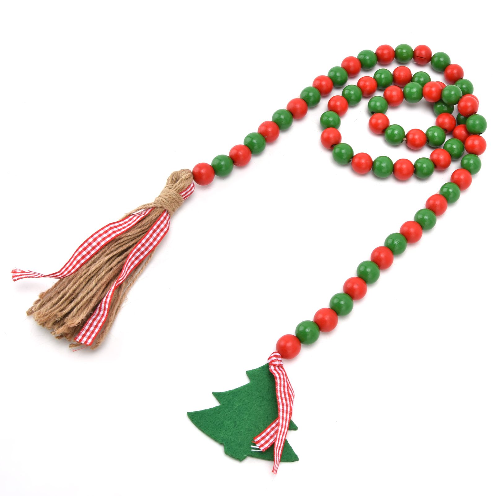 Wood Bead Garland Christmas Tree Tassel Wooden Bead Ornaments for Home view 2