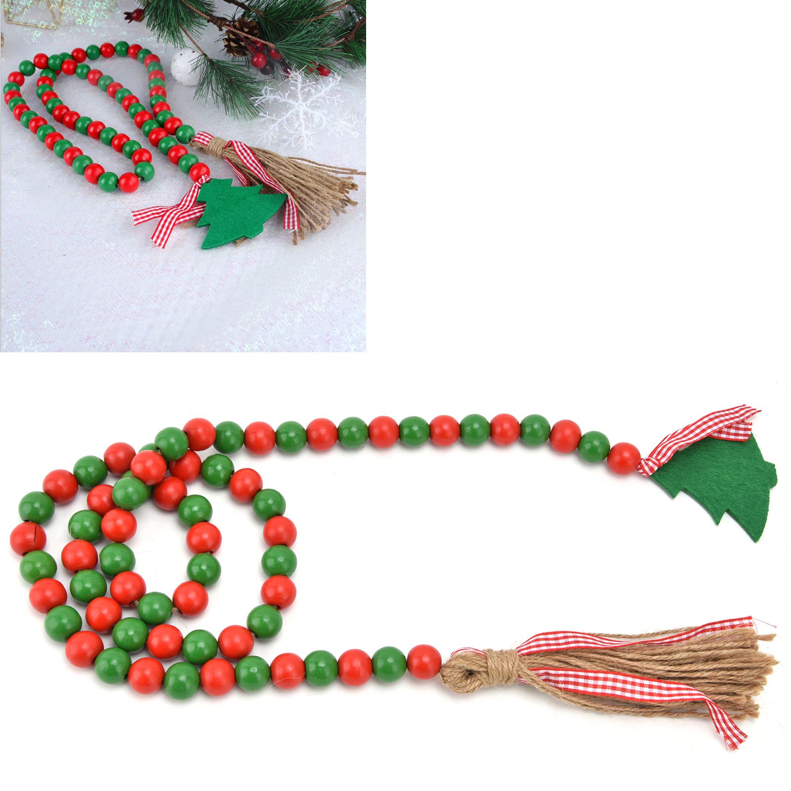 Wood Bead Garland Christmas Tree Tassel Wooden Bead Ornaments for Home view 11