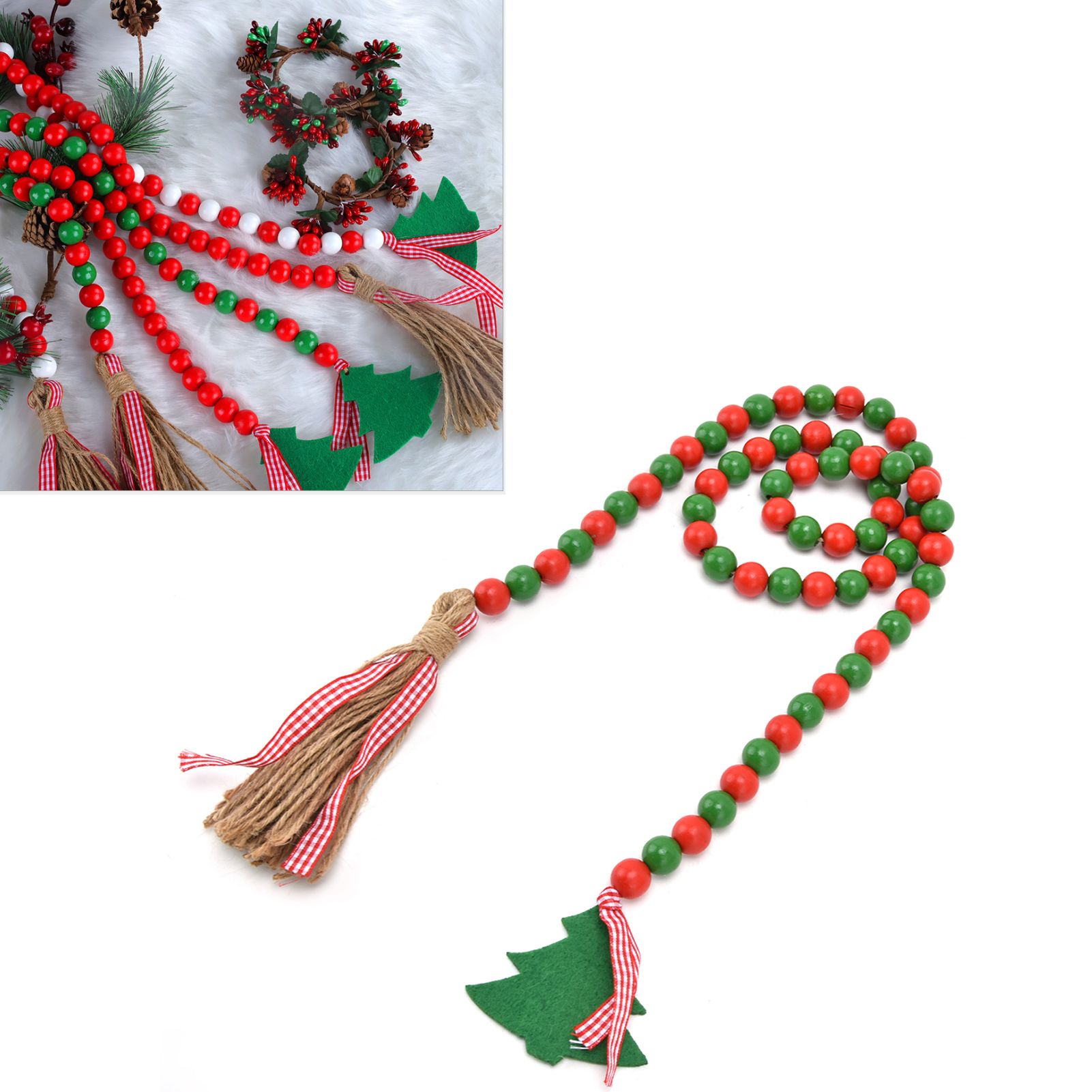 Wood Bead Garland Christmas Tree Tassel Wooden Bead Ornaments for Home view 12