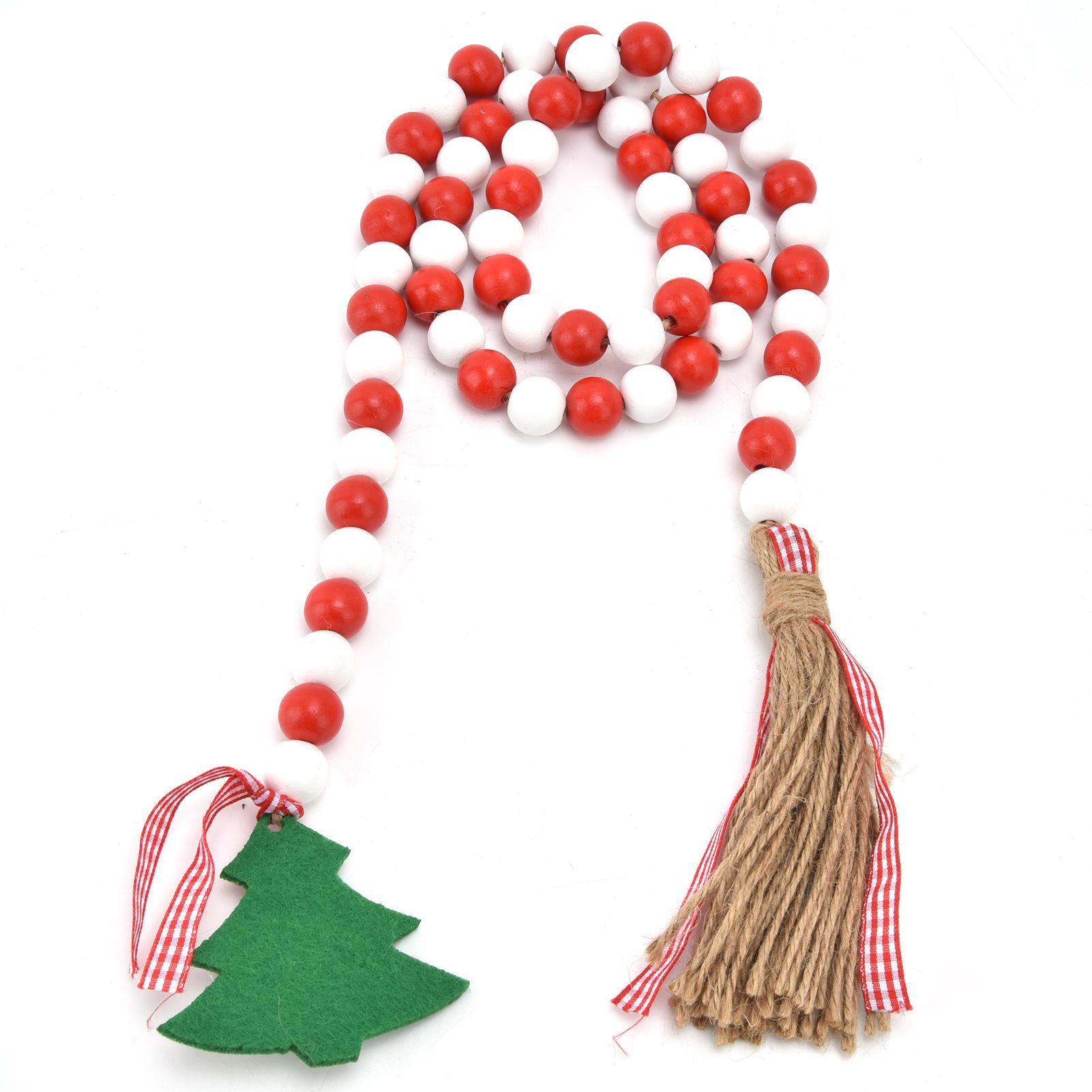 Wood Bead Garland Christmas Tree Tassel Wooden Bead Ornaments for Home