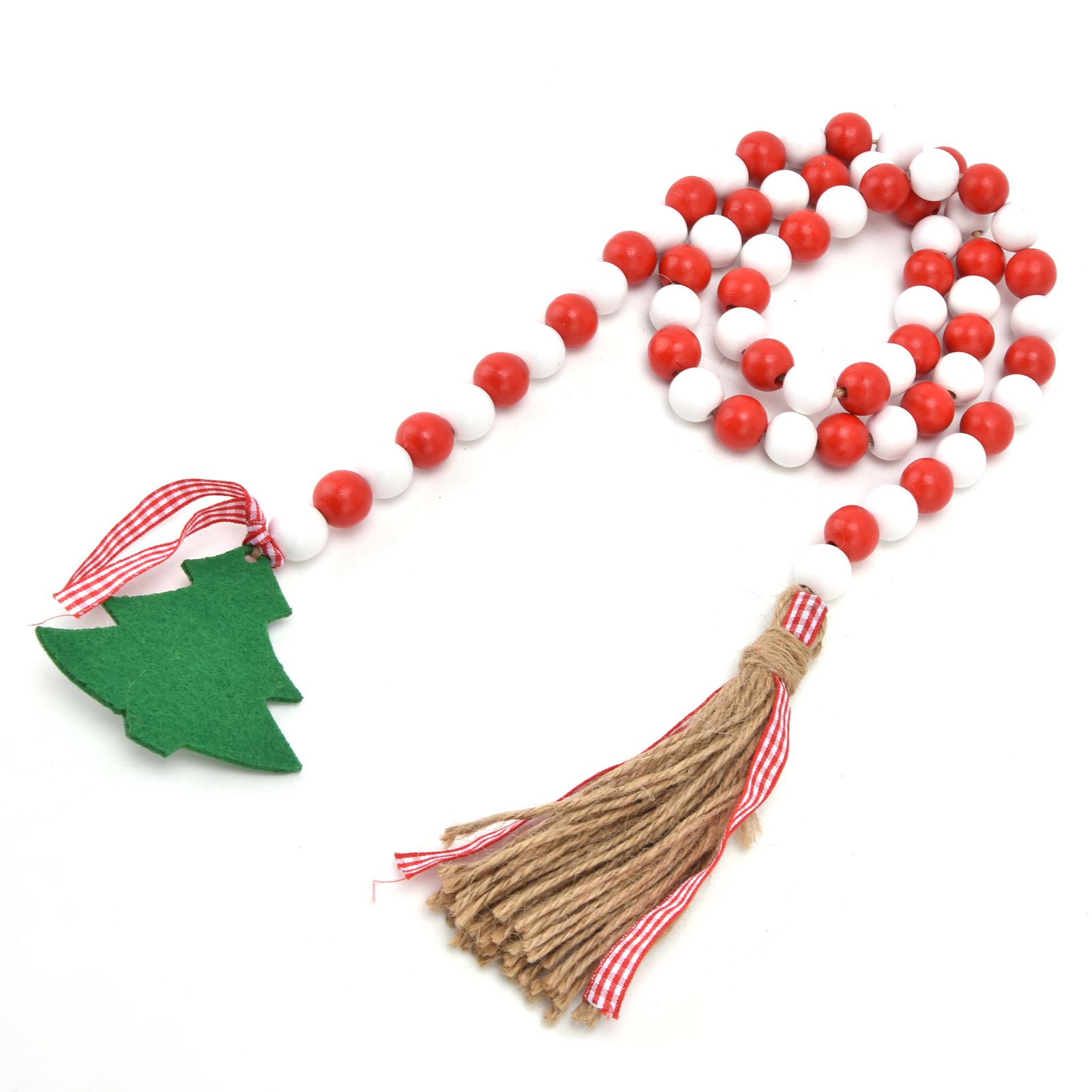 Wood Bead Garland Christmas Tree Tassel Wooden Bead Ornaments for Home view 2