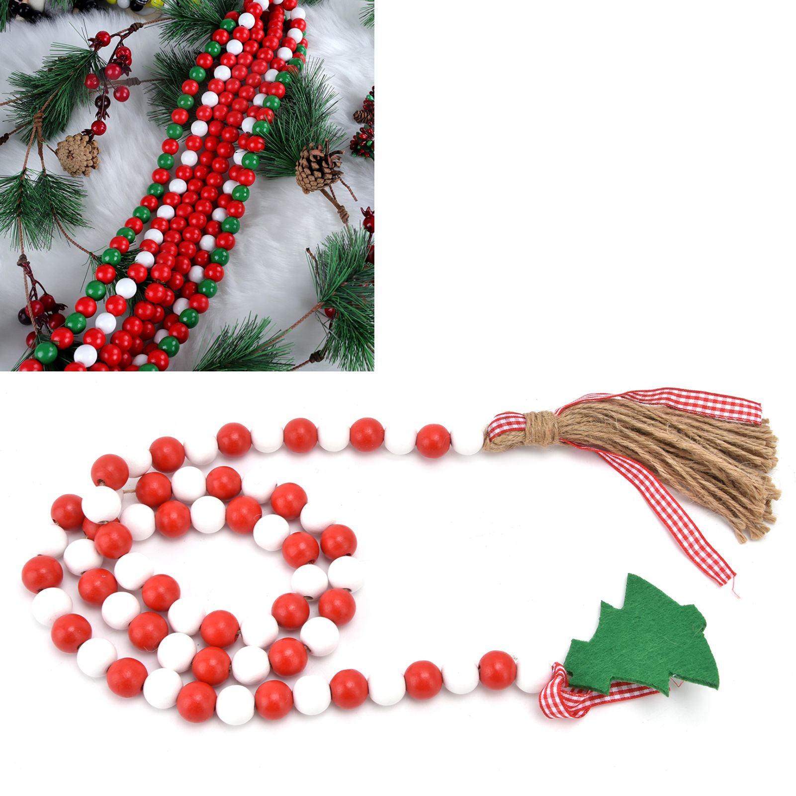 Wood Bead Garland Christmas Tree Tassel Wooden Bead Ornaments for Home view 11