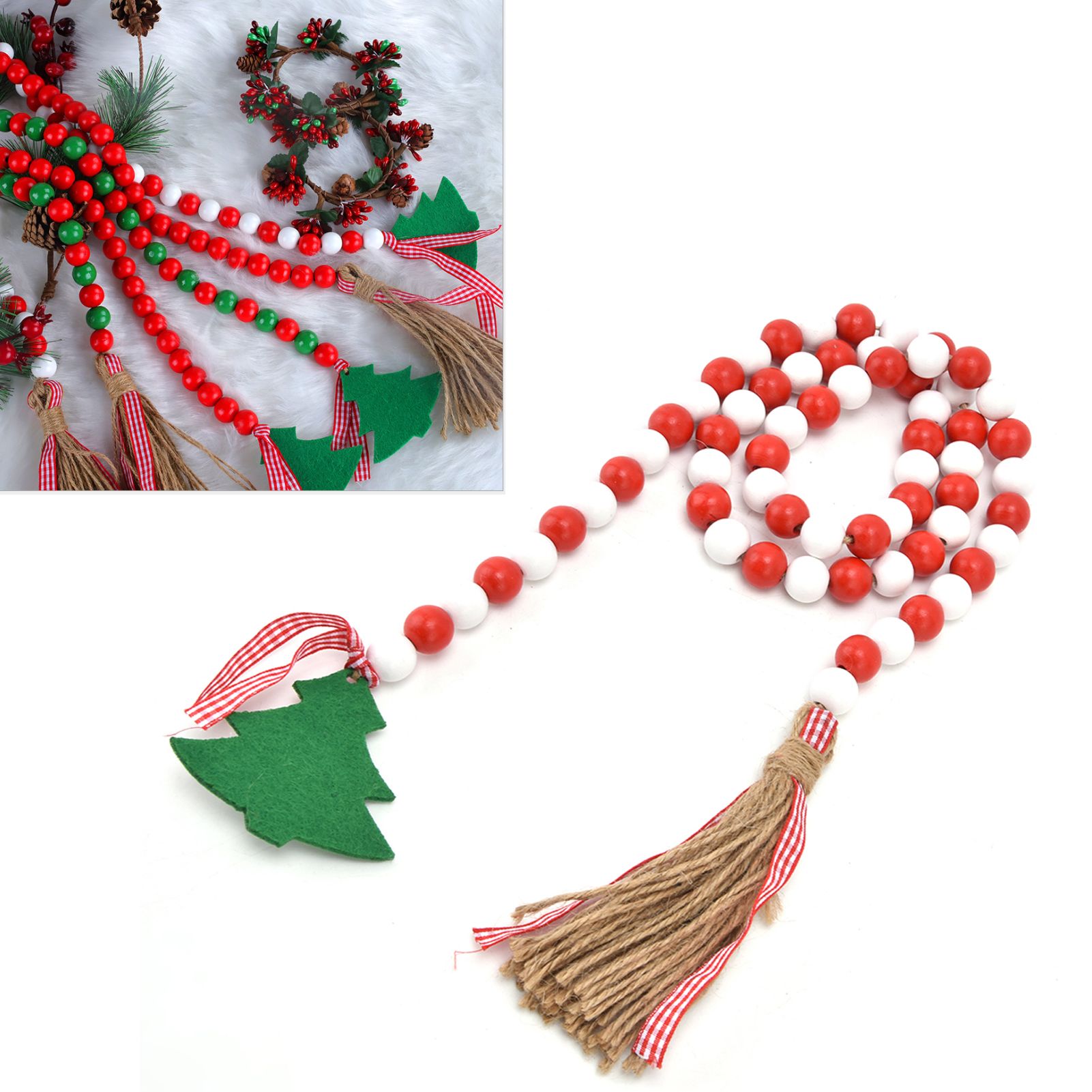 Wood Bead Garland Christmas Tree Tassel Wooden Bead Ornaments for Home view 12