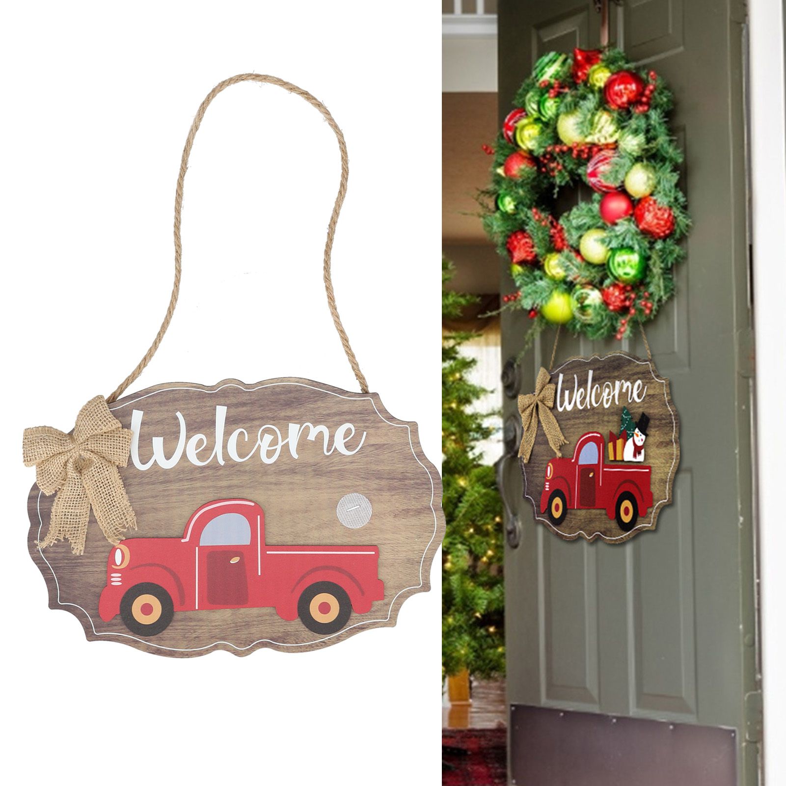 Wooden Welcome Sign with 12Pcs Interchangeable Seasonal Icons Wall Hanging view 11