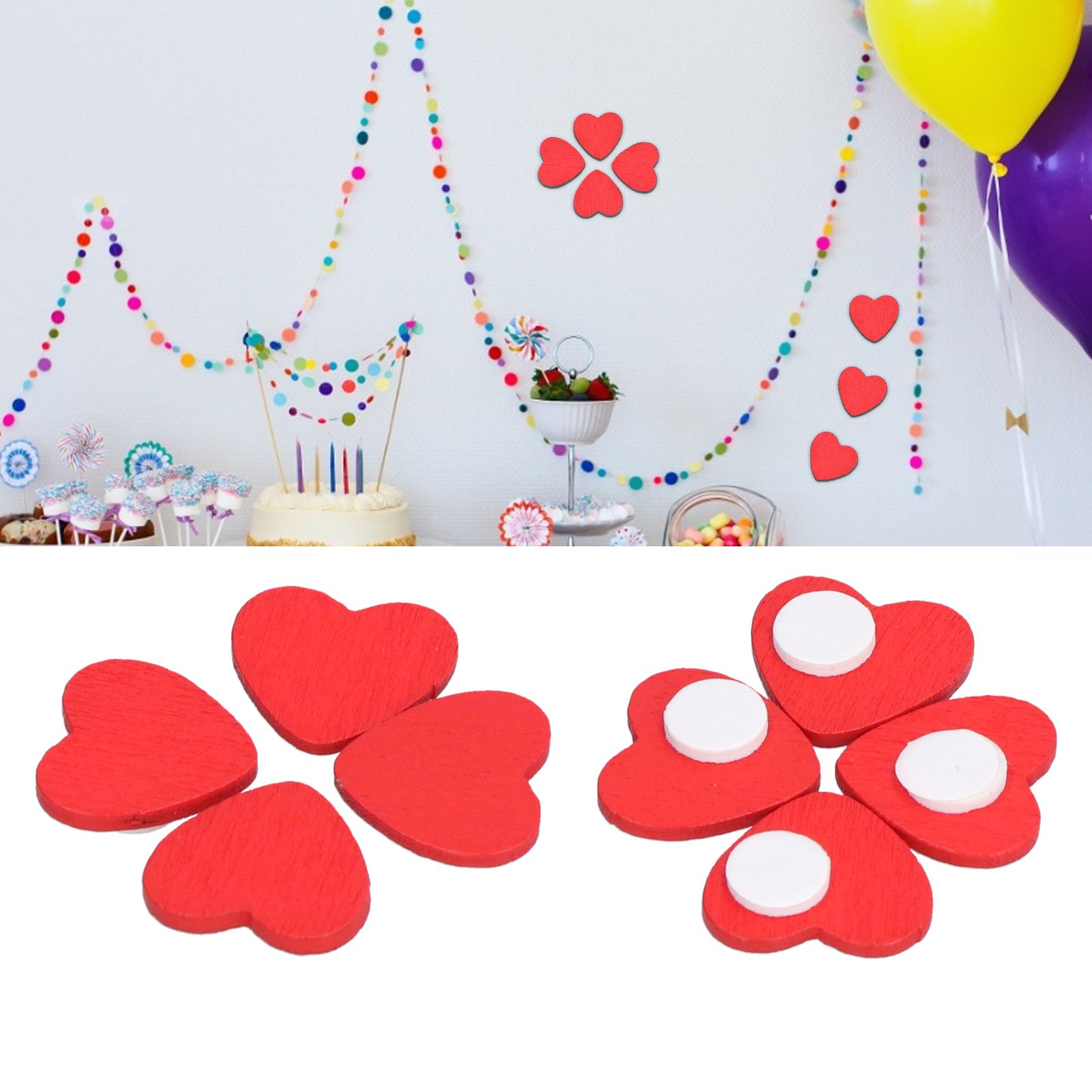 100Pcs Red Wooden HeartShaped Ornament SelfAdhesive DIY Hand Made Home Decoration view 11