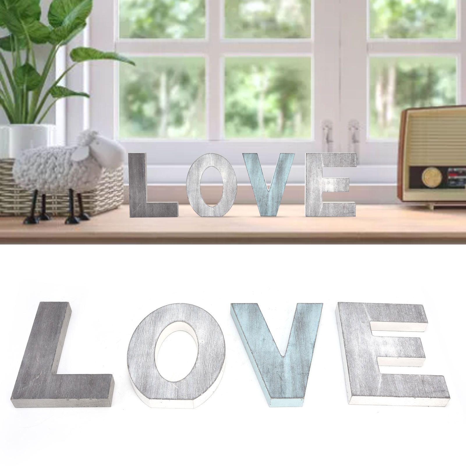 4pcs Wood Block Cutout Letters Sturdy Vintage Rustic Kitchen Decoration Wall view 11